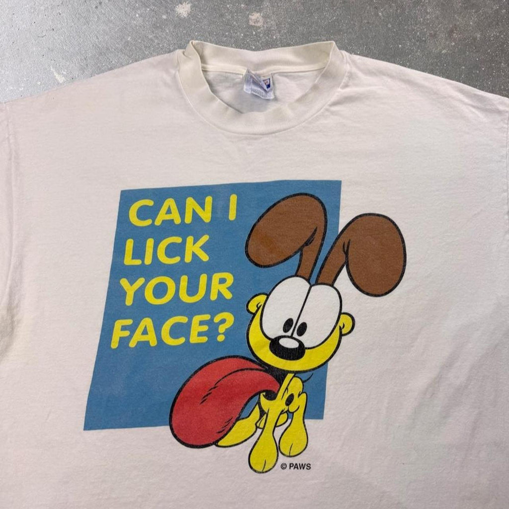 1990s Odie “Can I Lick Your Face?” Garfield Cartoon Tee | XL
