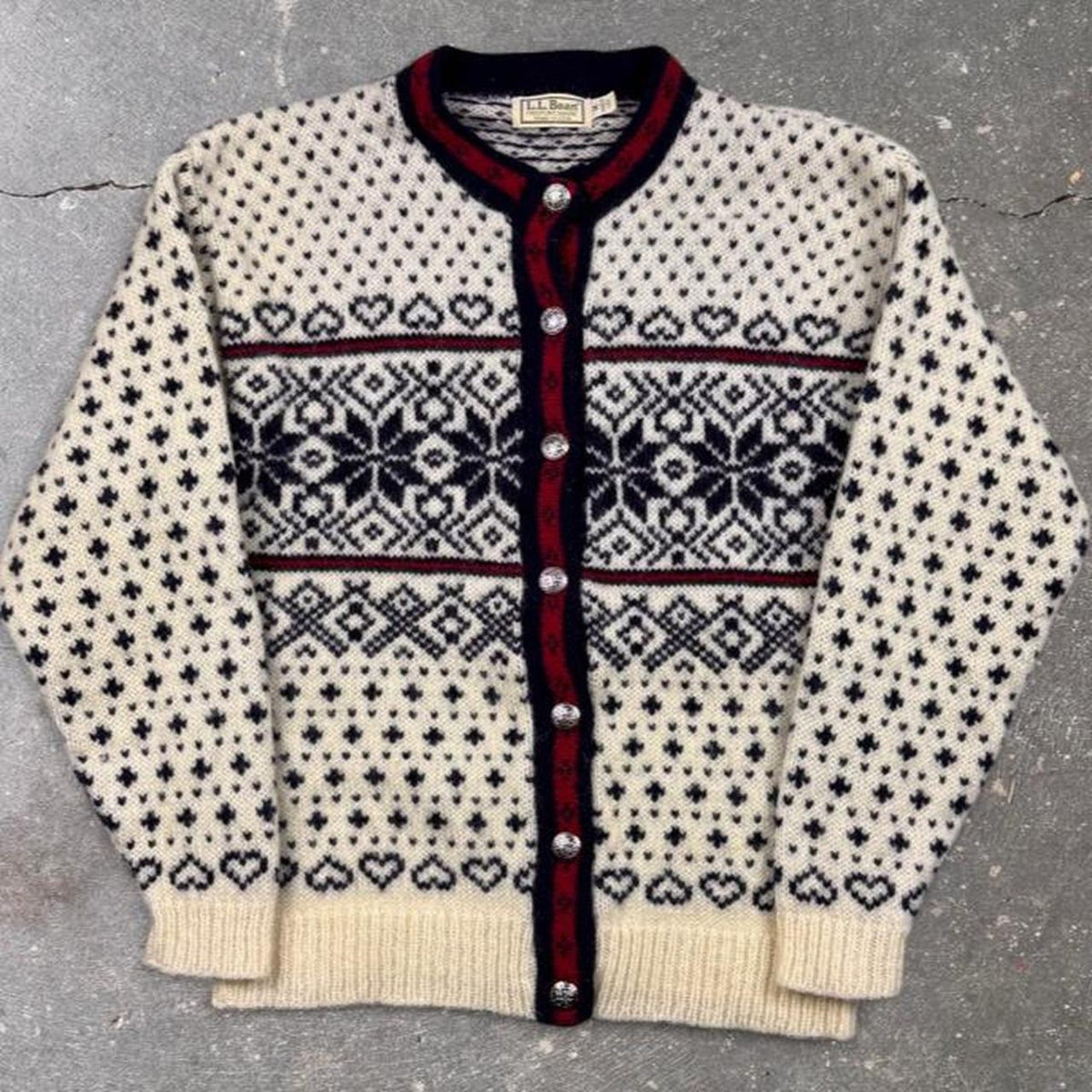 1980s L.L. Bean Made in USA Nordic Fair Isle Wool Cardigan | Medium