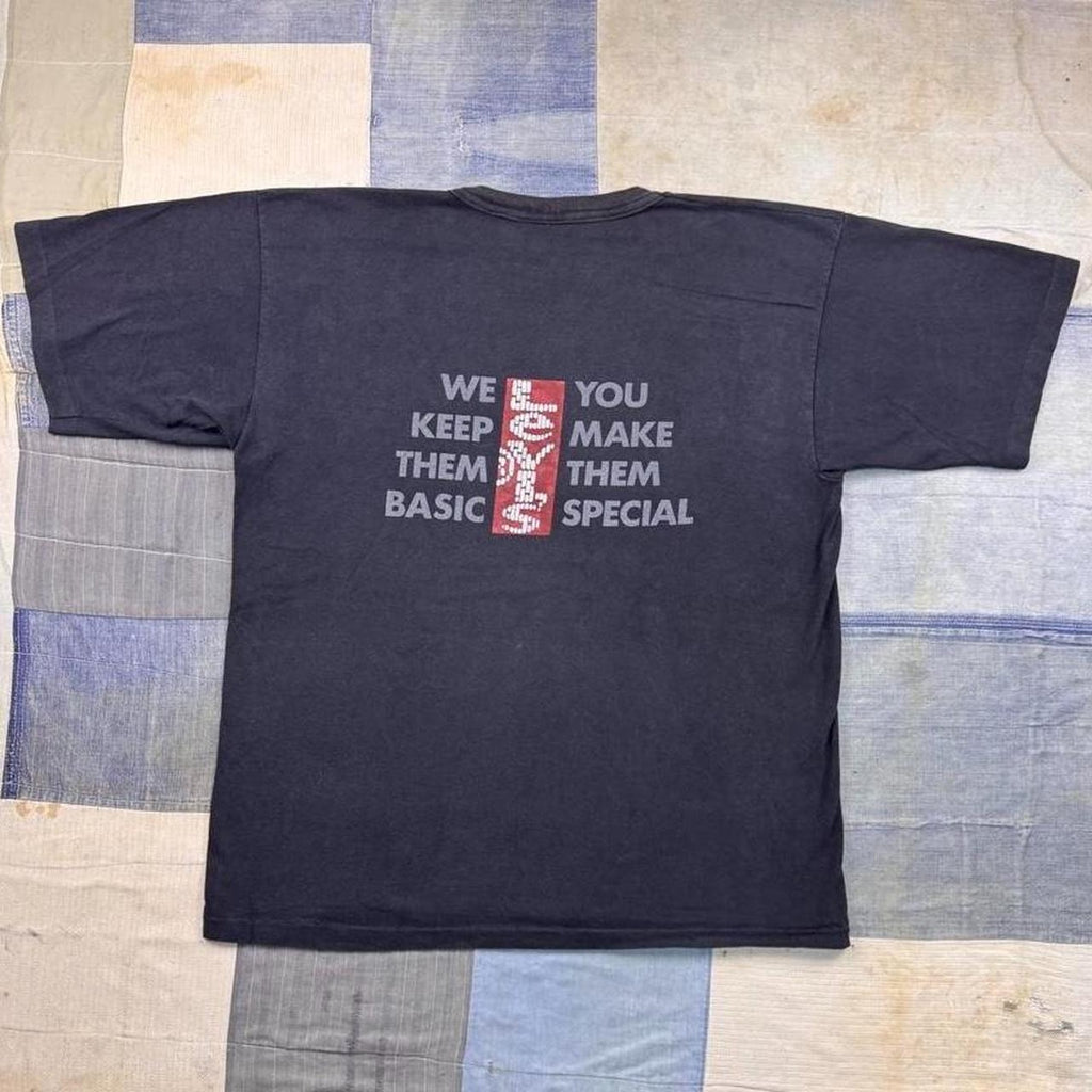 1990s Levi's We Keep Them Basic Faded Black Double Sided Graphic Tee | XL