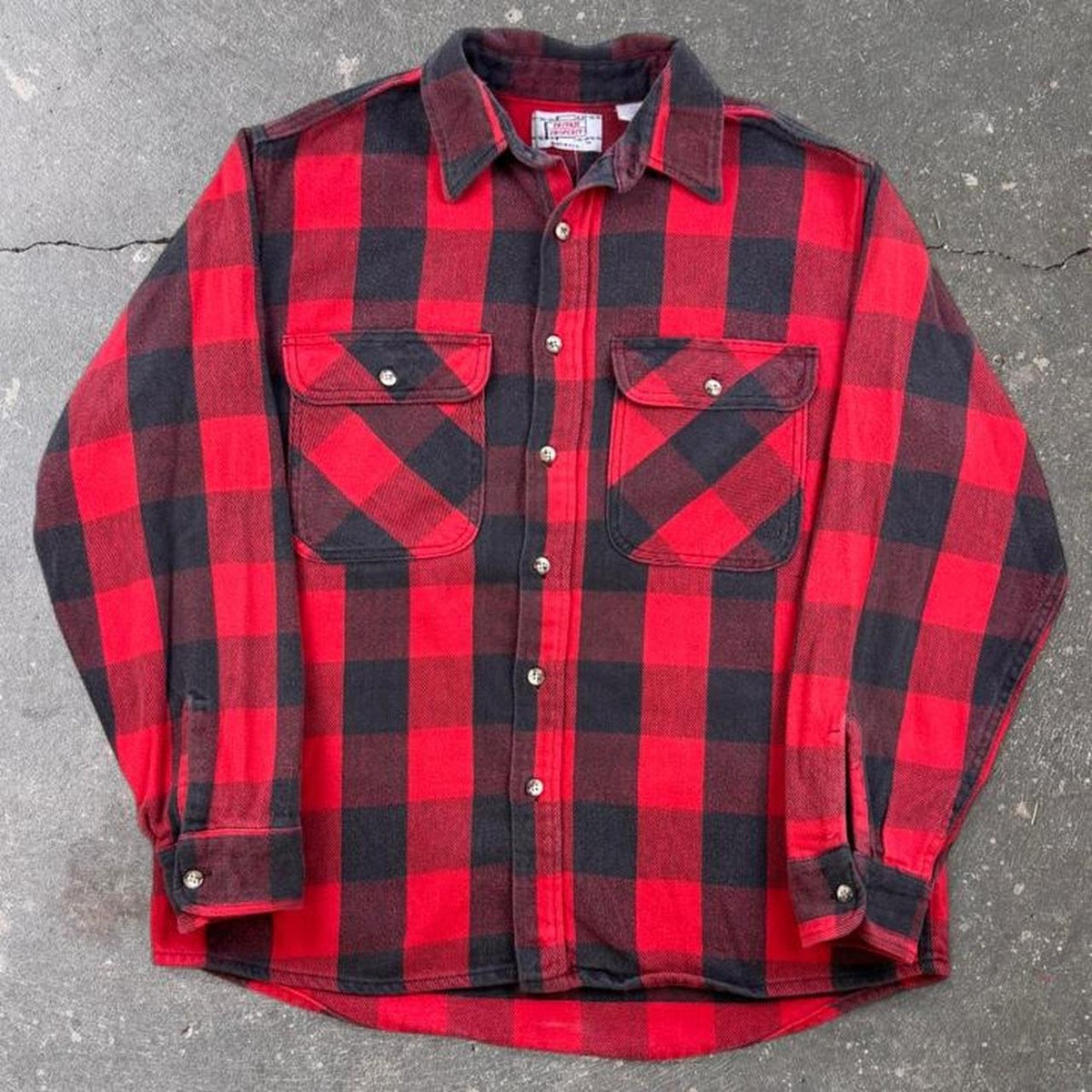 1980s Private Property Buffalo Plaid Flannel Shirt Made in USA | XL