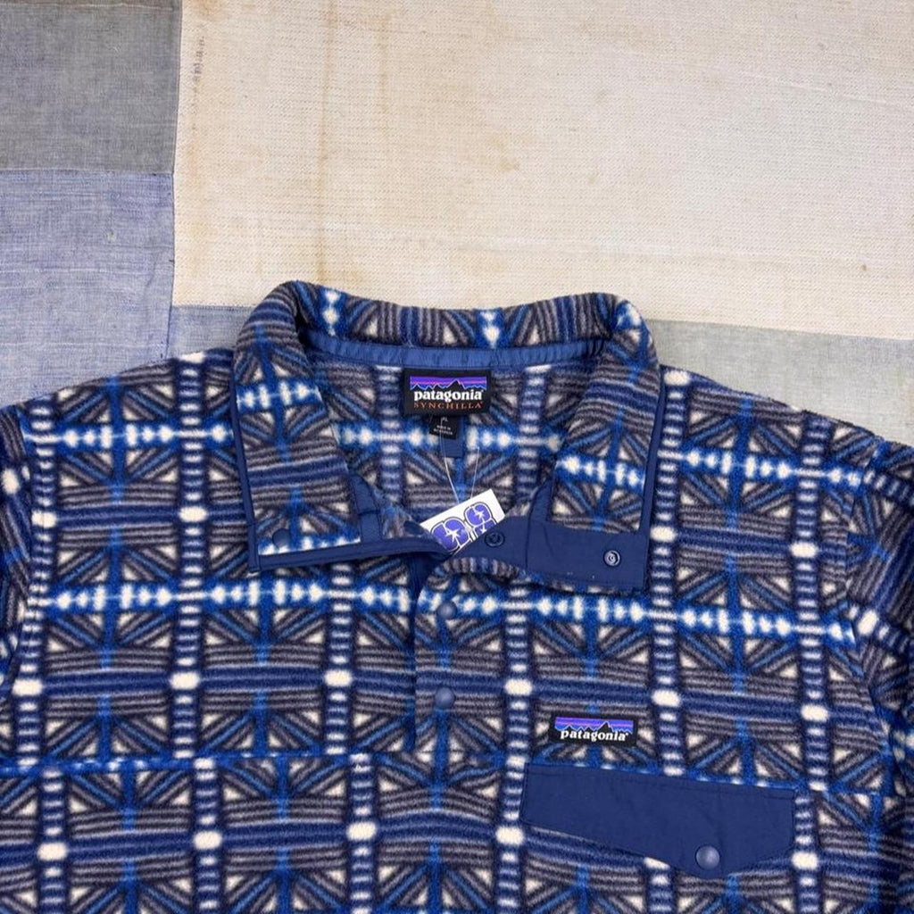 2000s Patagonia Synchilla Fleece Pullover Blue Geometric Pattern | XL
