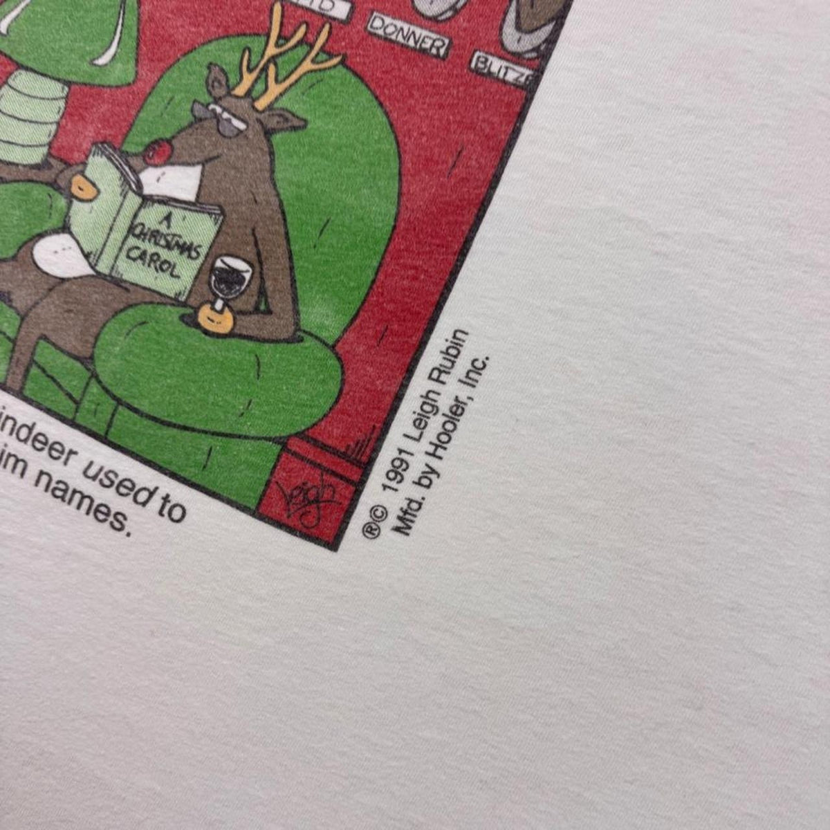 1991 Rubes Leigh Rubin Rudolph Reindeer Christmas Cartoon Tee | XL