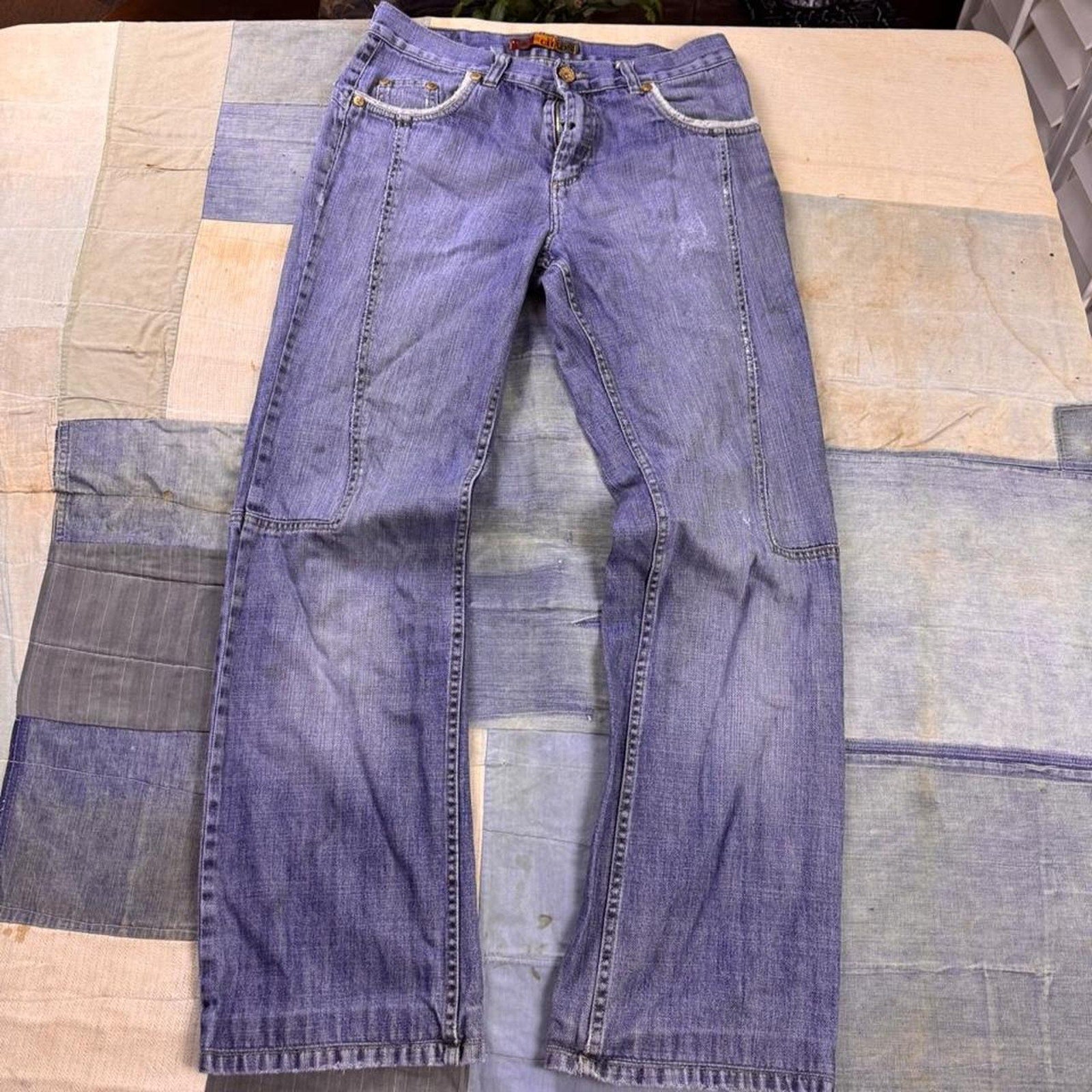 2000s Chaos Embroidered Baggy Denim Jeans | 31x33