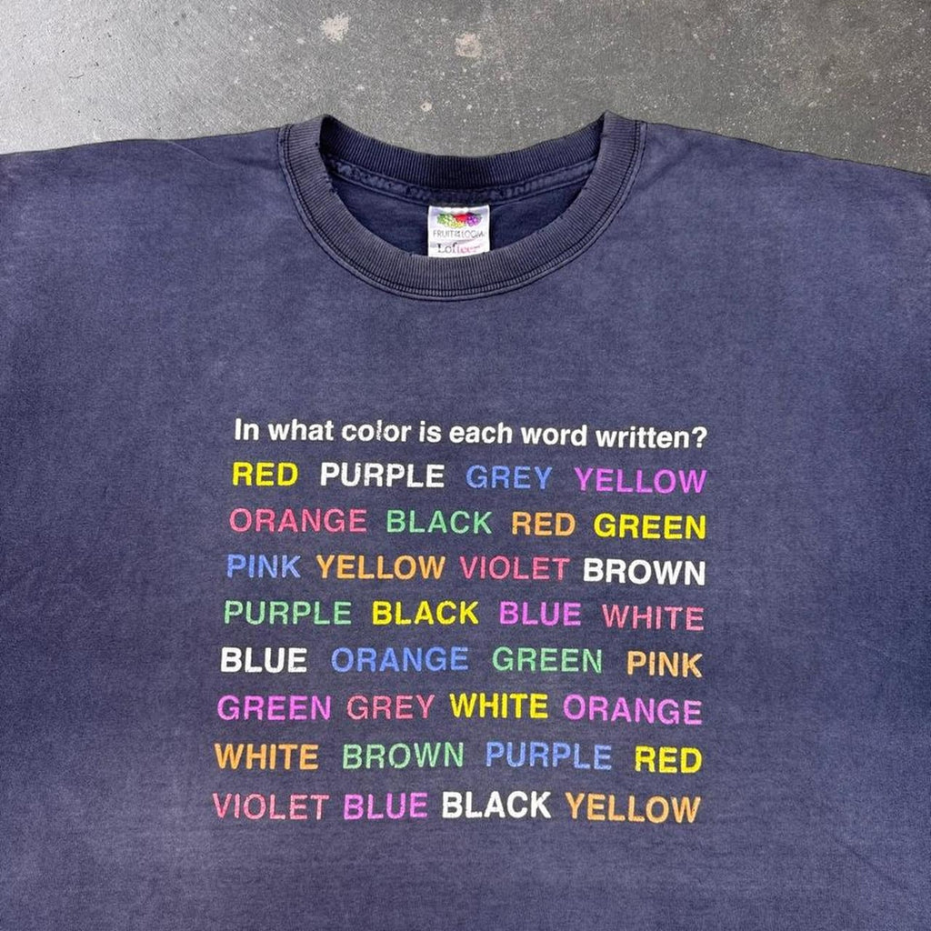 1990s Fruit of the Loom Color Word Puzzle Graphic Tee Navy | XXL