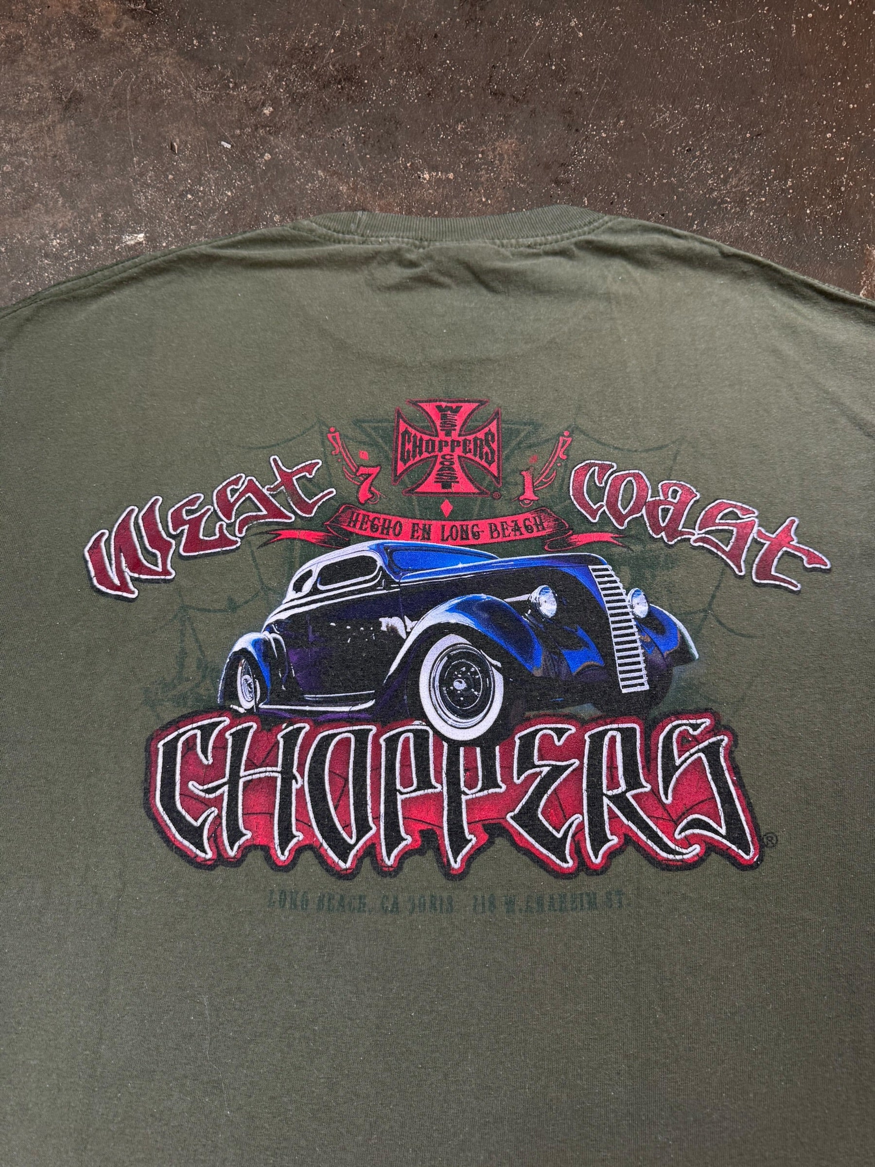 2000s West Coast Choppers Army Green T Shirt | Large
