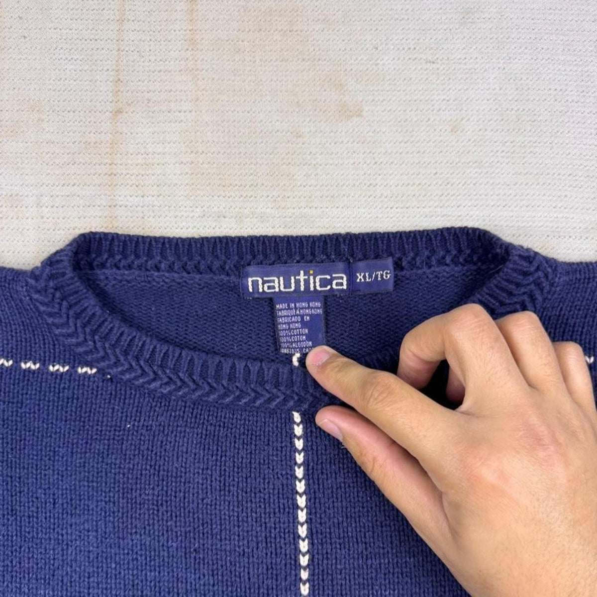 1990s Nautica Sailboat Windowpane Sweater | XL