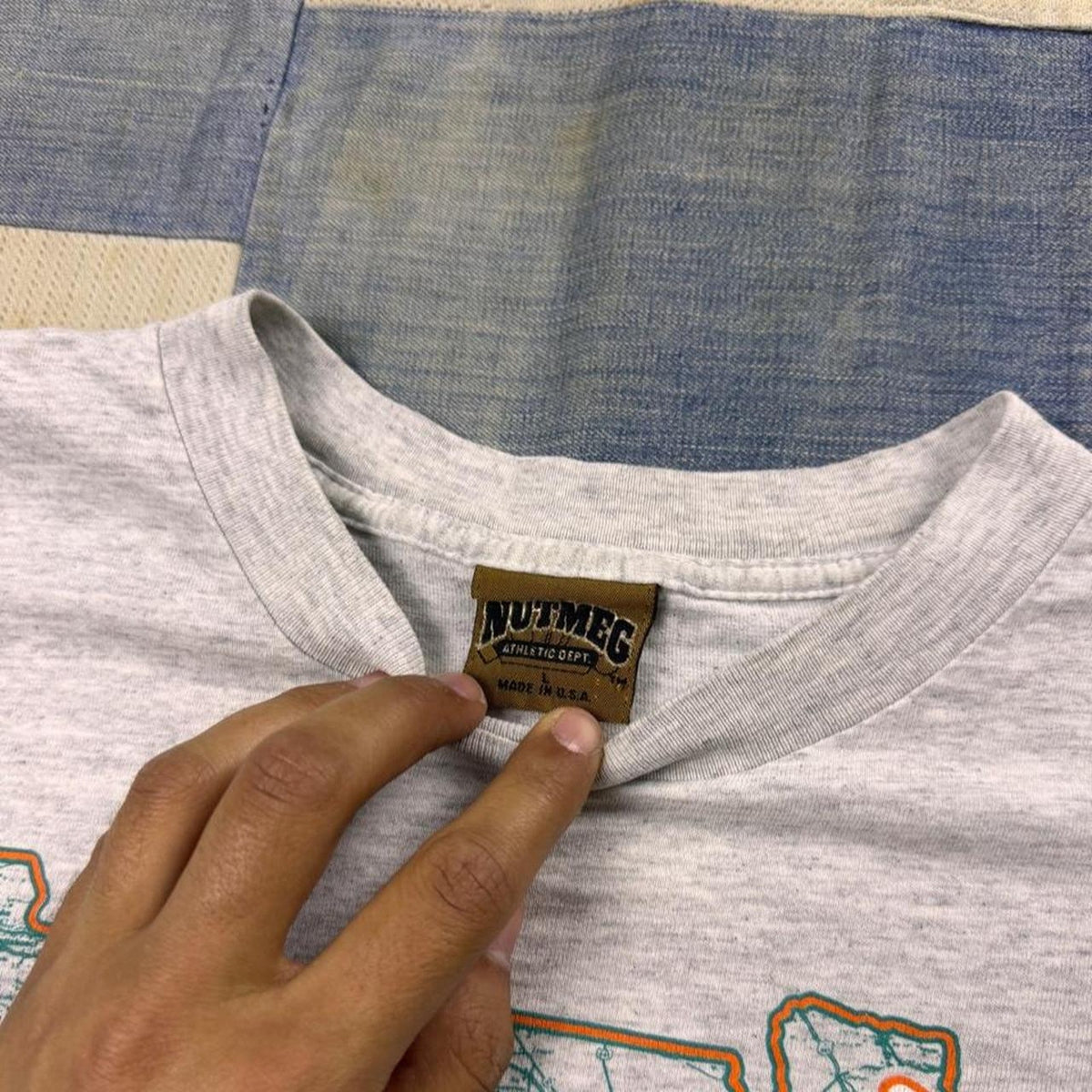 1990s Miami Dolphins Nutmeg Mills NFL All Over Graphic Tee | Large