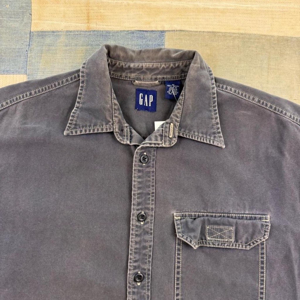 1990s GAP Faded Black Canvas Short Sleeve Shirt | Medium