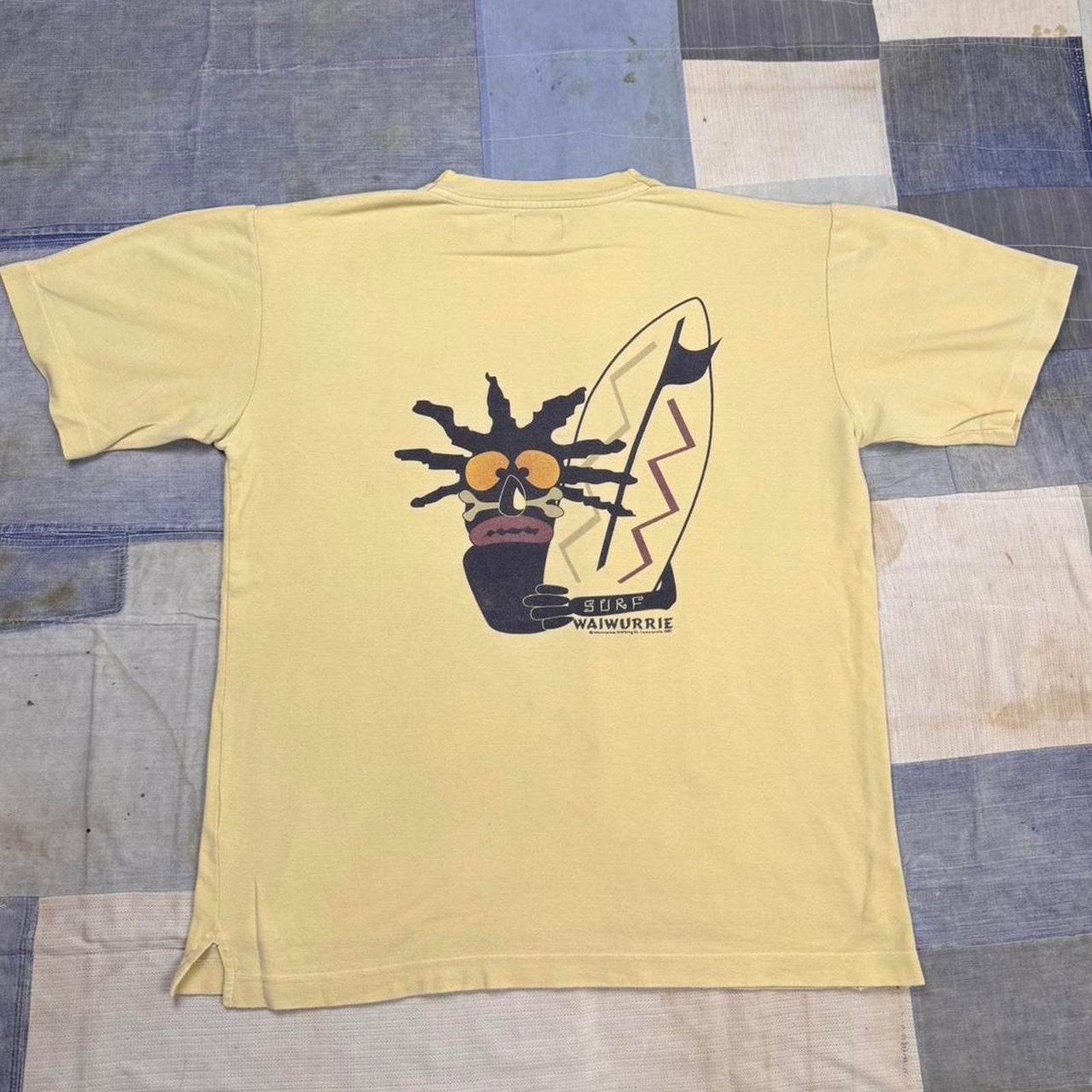 1990s vintage Yellow Waiwurrie Surfing Tee | L