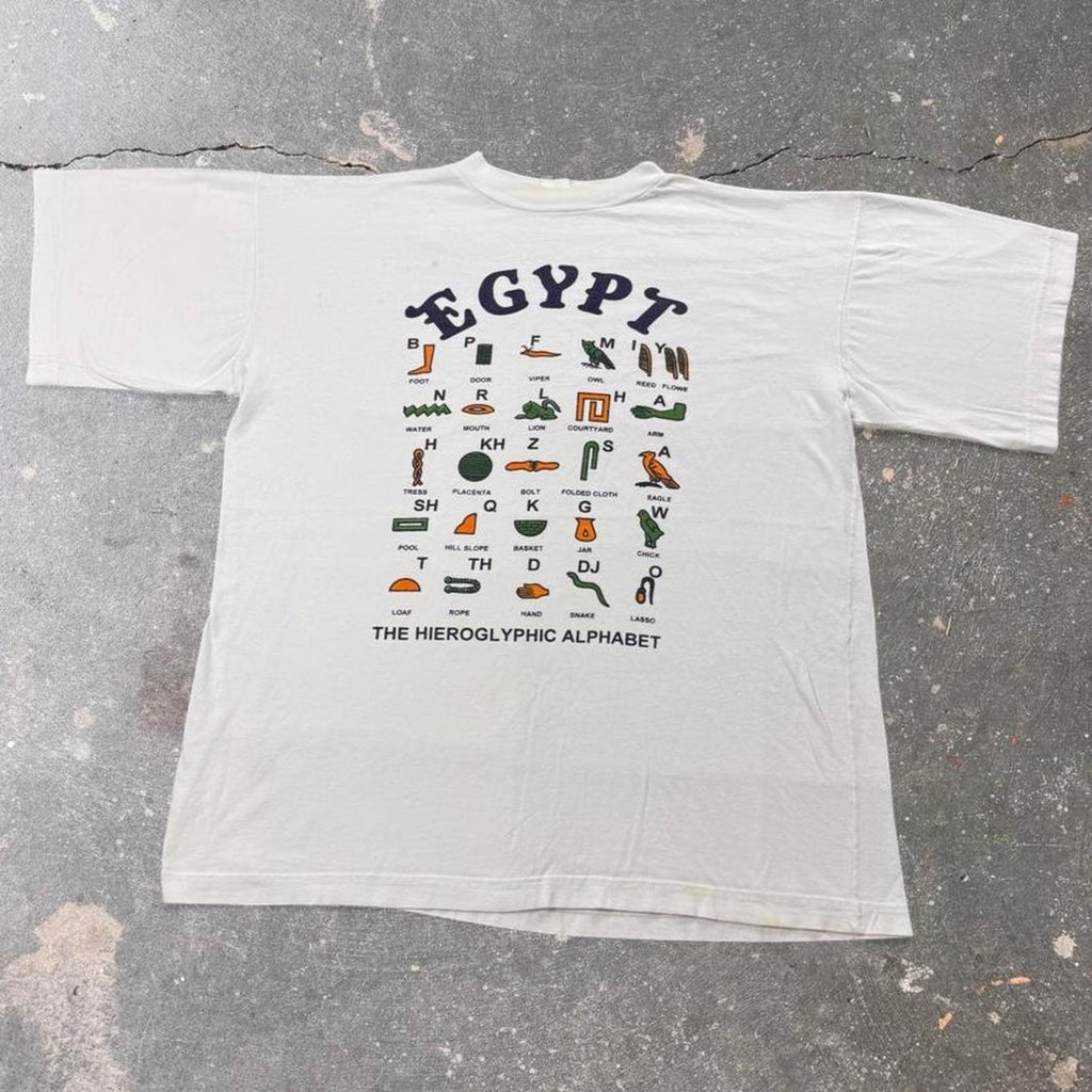 1990s Egypt Hieroglyphic Alphabet Graphic Tee | XL