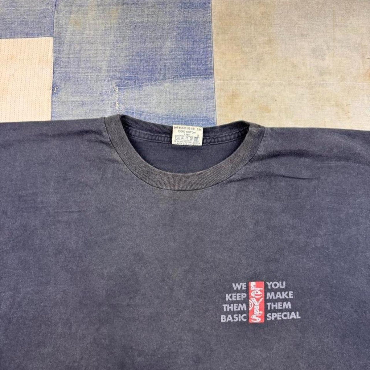 1990s Levi's We Keep Them Basic Faded Black Double Sided Graphic Tee | XL