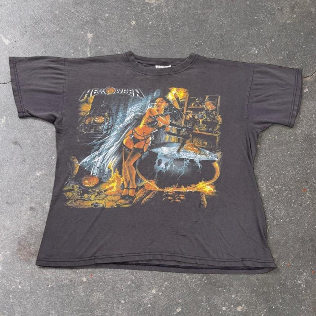 1990s Helloween Pumpkin Witch Double Sided Band Tee | XL
