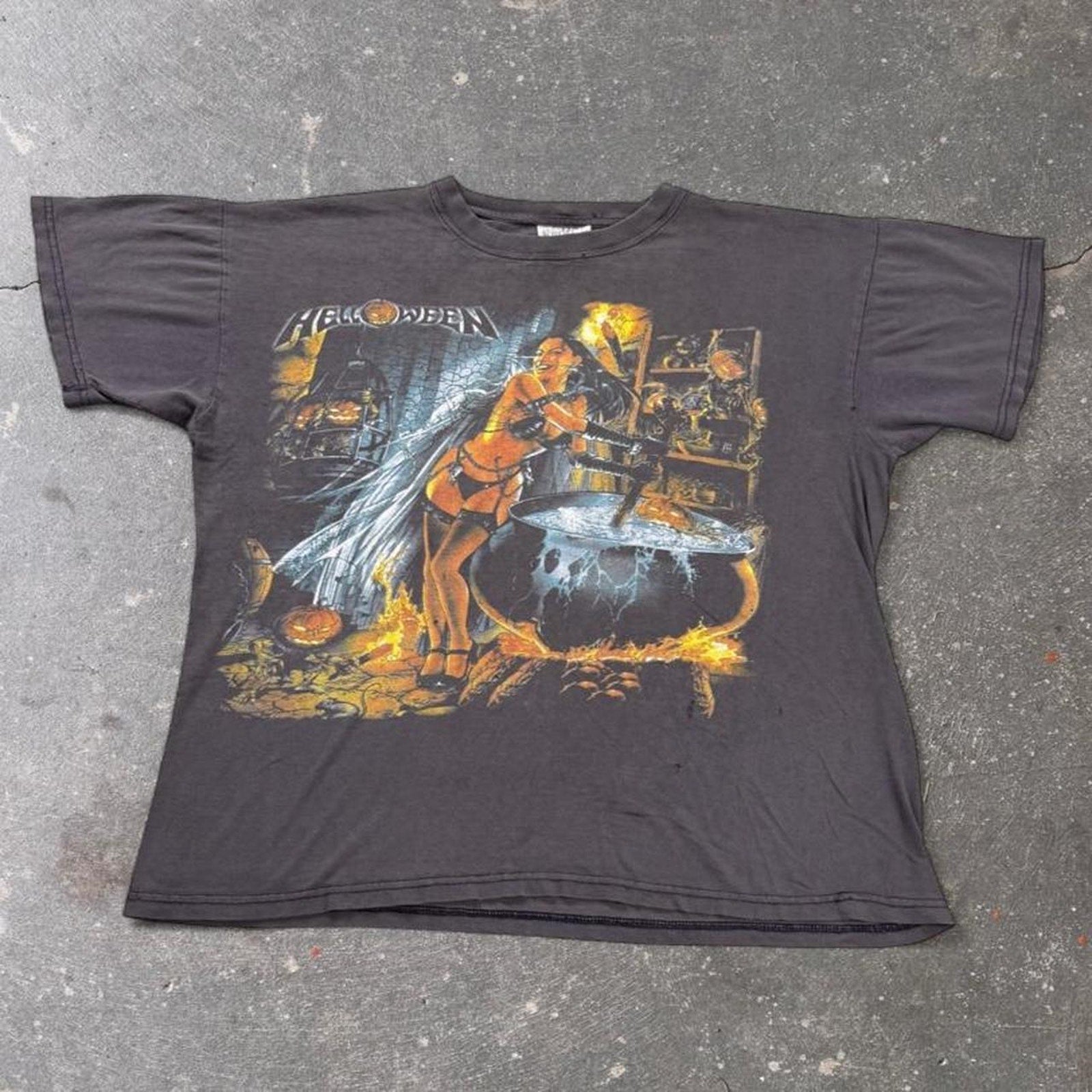 1990s Helloween Pumpkin Witch Double Sided Band Tee | XL