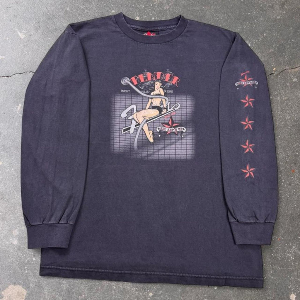 2000s Fender All Amped Up Pinup Long Sleeve Tee | Small