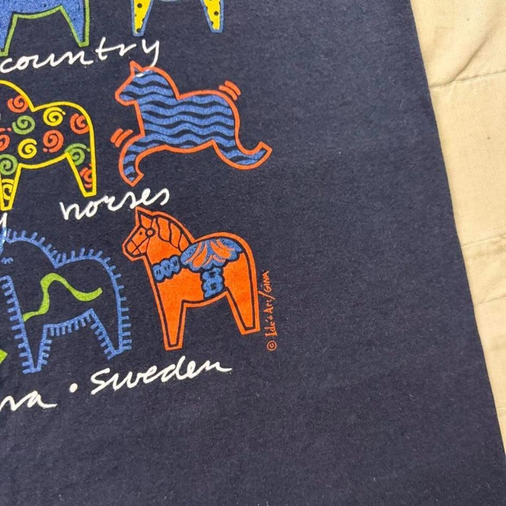 1990s Dala Horse Sweden Souvenir Graphic Tee | Small