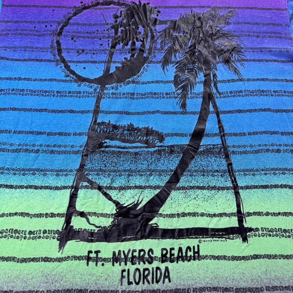 1990s Fort Myers Beach Florida All Over Print Tourist Tee | XL
