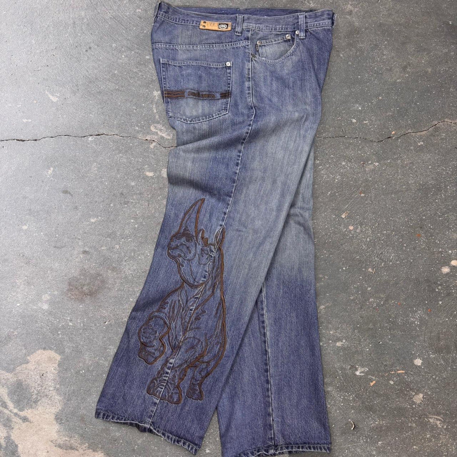 2000s Ecko Unltd Bulldog Embroidered Baggy Jeans | 36 x 31