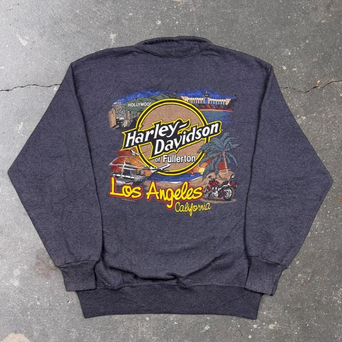 1980s Harley Davidson Quarter Zip Pullover Sweatshirt Los Angeles Fullerton Eagle | L