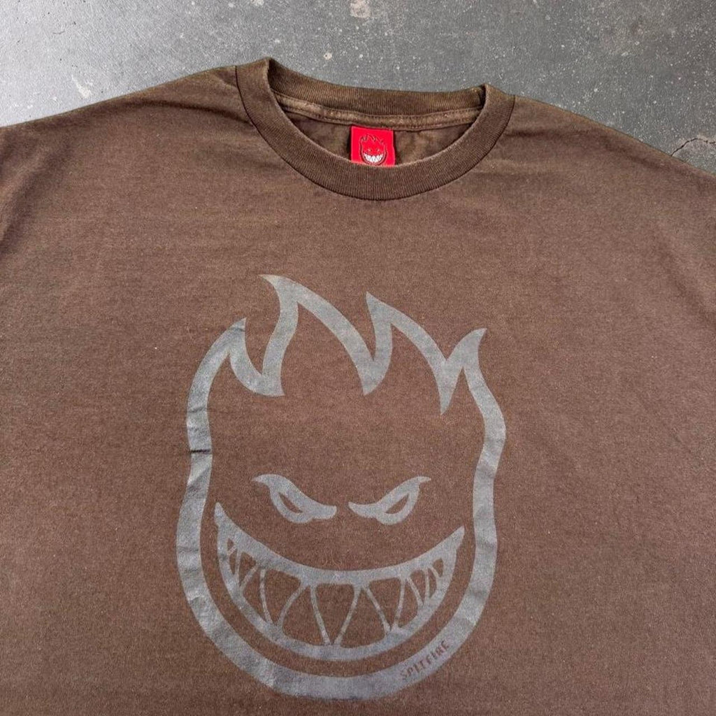 2000s Spitfire Wheels Bighead Flame Logo Brown Skate Tee | XL