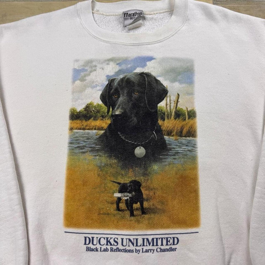 1990s Ducks Unlimited Black Lab Hunting Dog Crewneck Sweatshirt | Large