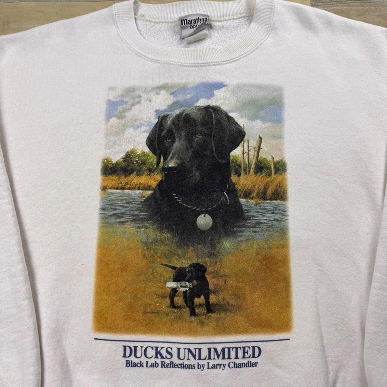 1990s Ducks Unlimited Black Lab Hunting Dog Crewneck Sweatshirt | Large