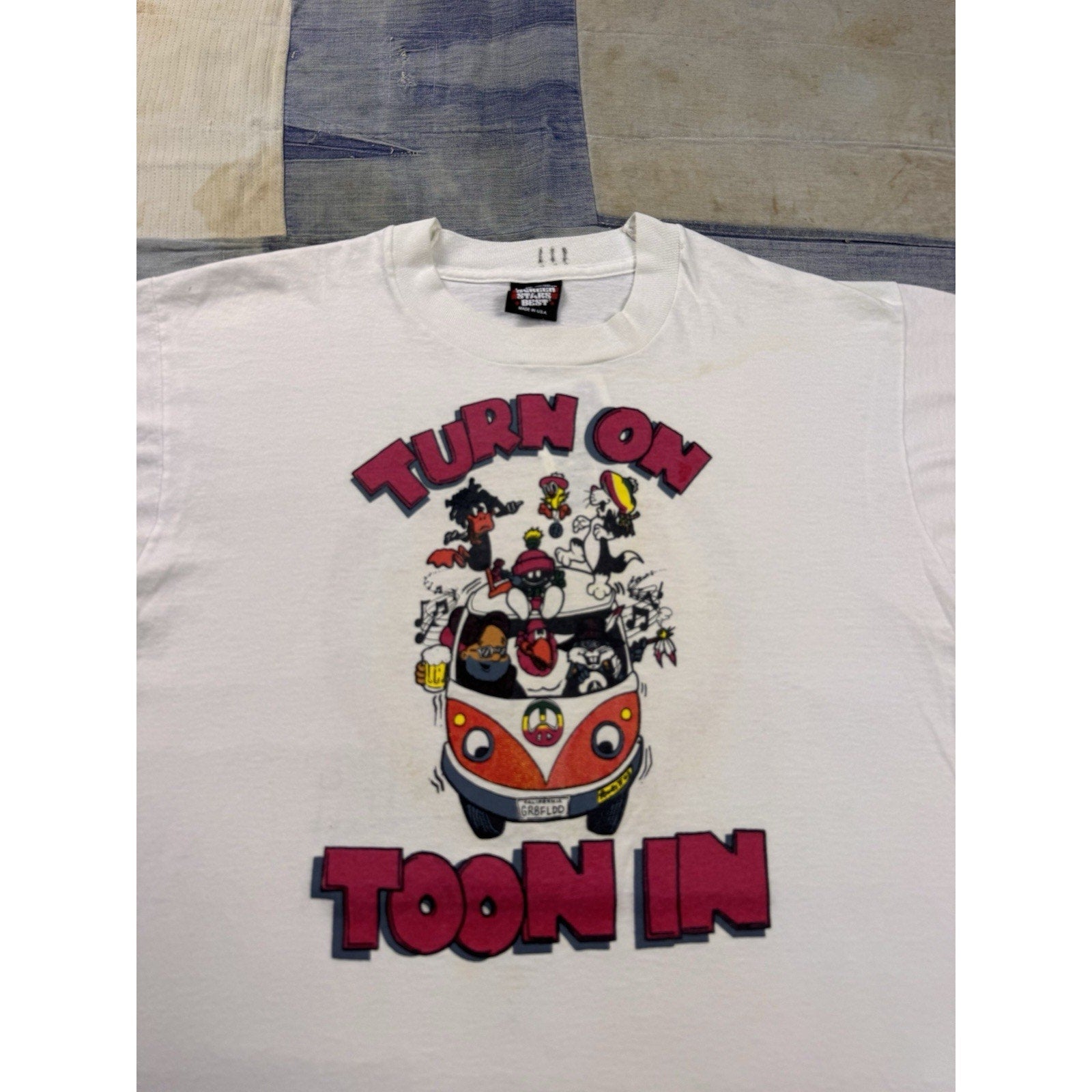 90s Warner Bros Looney Tunes Grateful Dead Parking Lot Boot T Shirt Sz L Rare