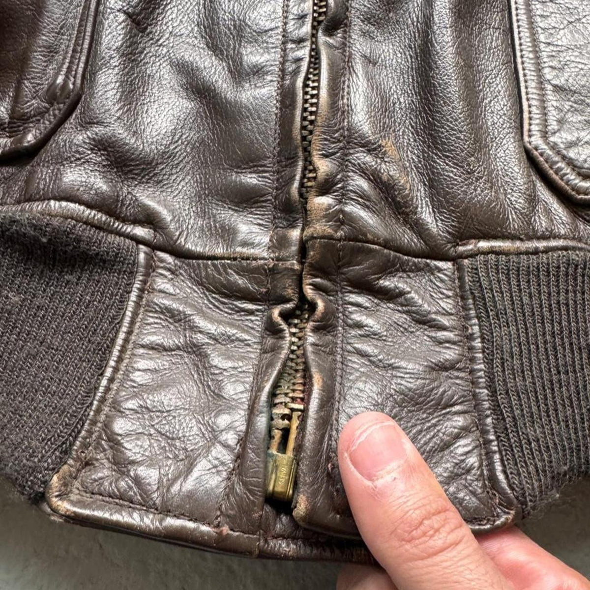 1970s–80s USN G-1 Brown Leather Flight Jacket Mouton Collar Serval Zipper