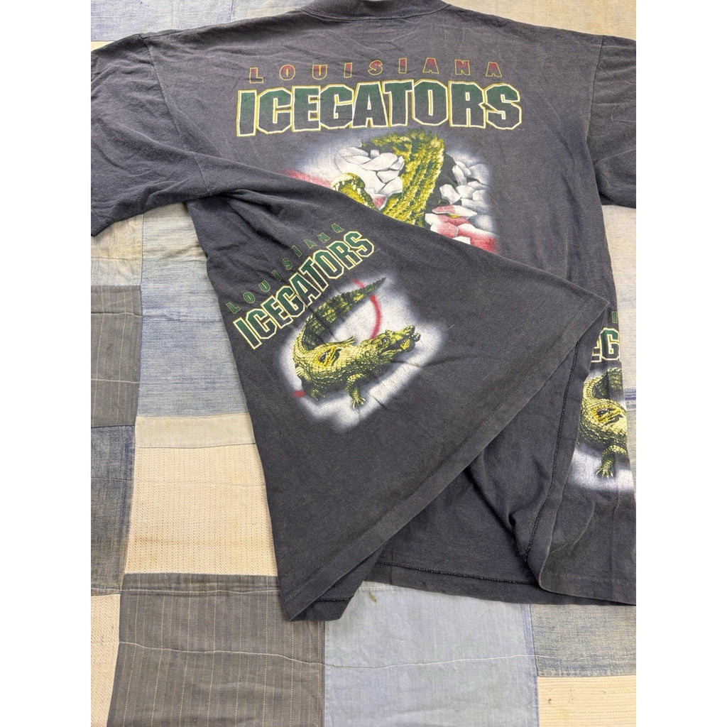 Louisiana IceGators Vintage 1995 Inaugural Season All Over Print T Shirt XL USA