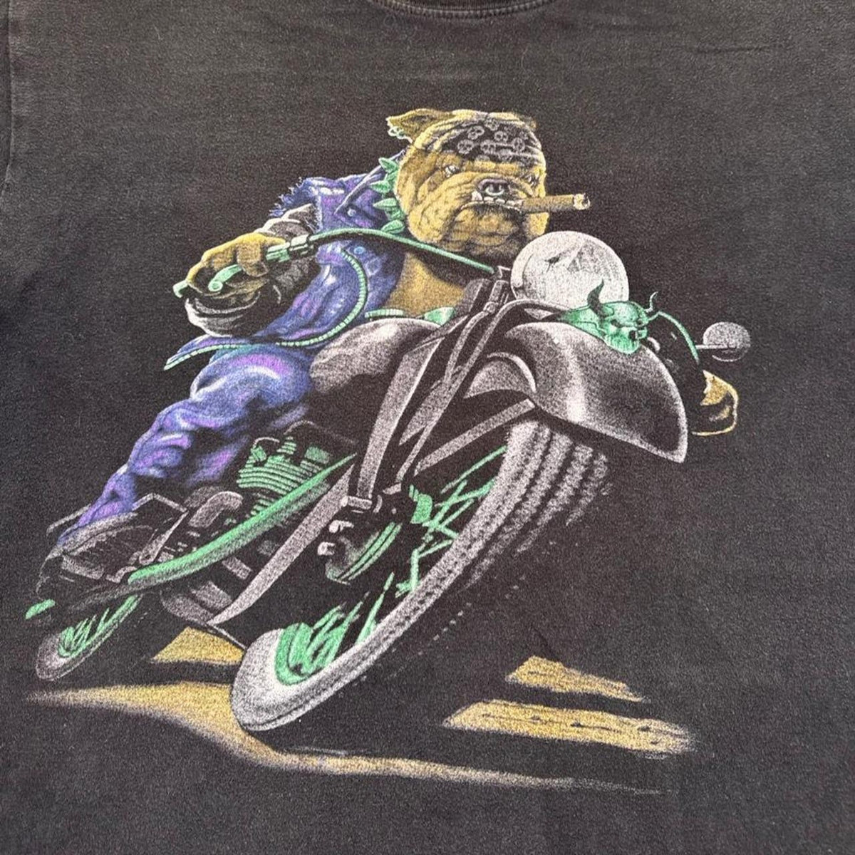 2000s Bulldog Biker Motorcycle Graphic Tee | Large