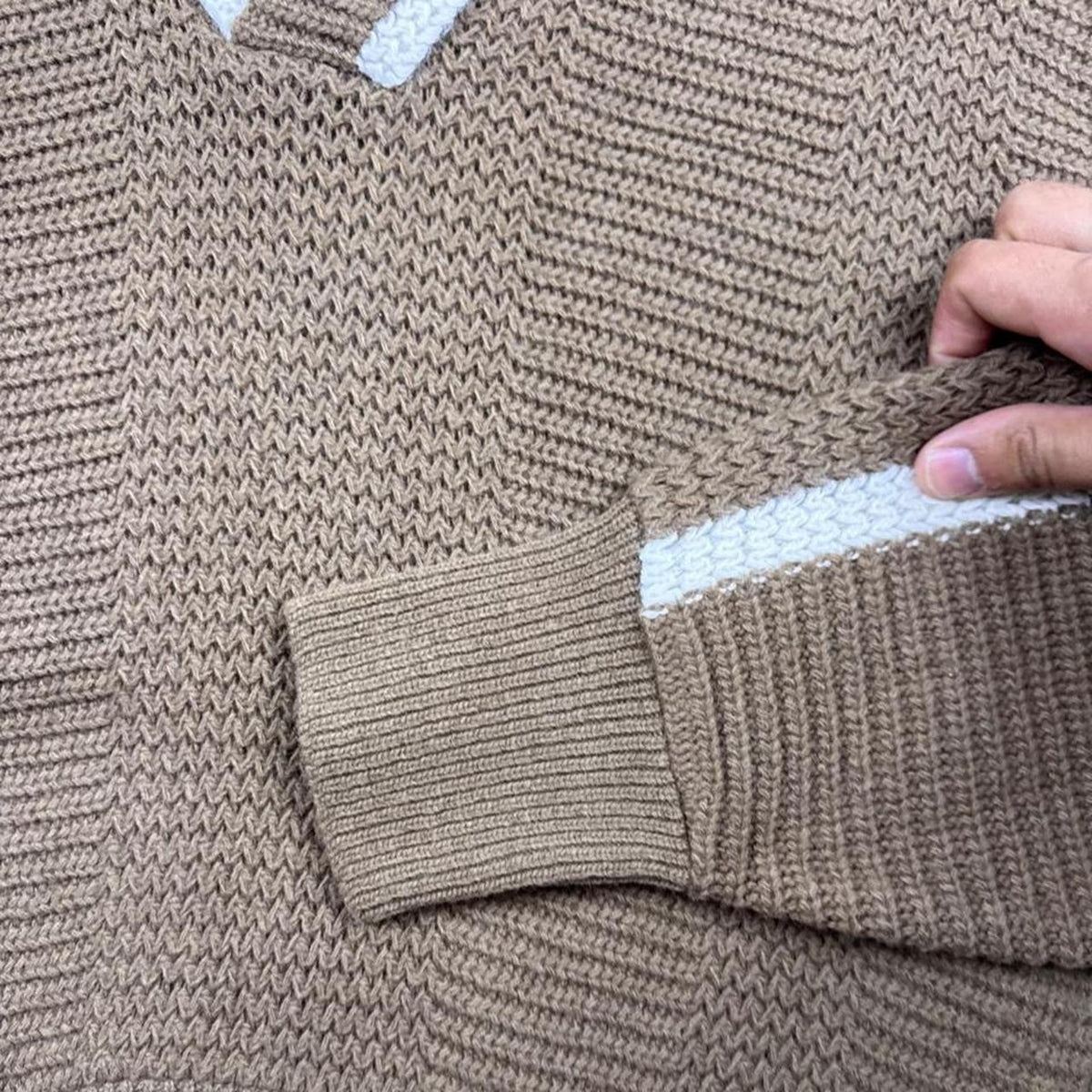 1960s Campus Bulky Knit Shawl Collar Wool Sweater Brown White Stripe | Medium