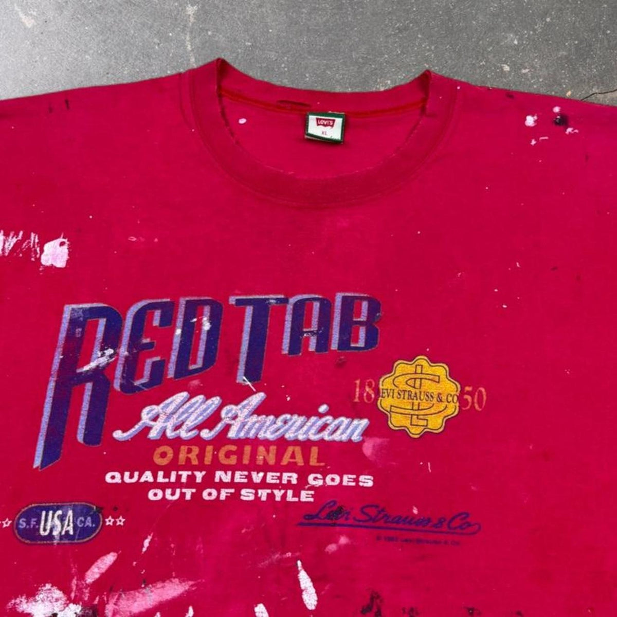 1999 Levi's Red Tab All American Original Graphic Tee Paint Splatter | Extra Large