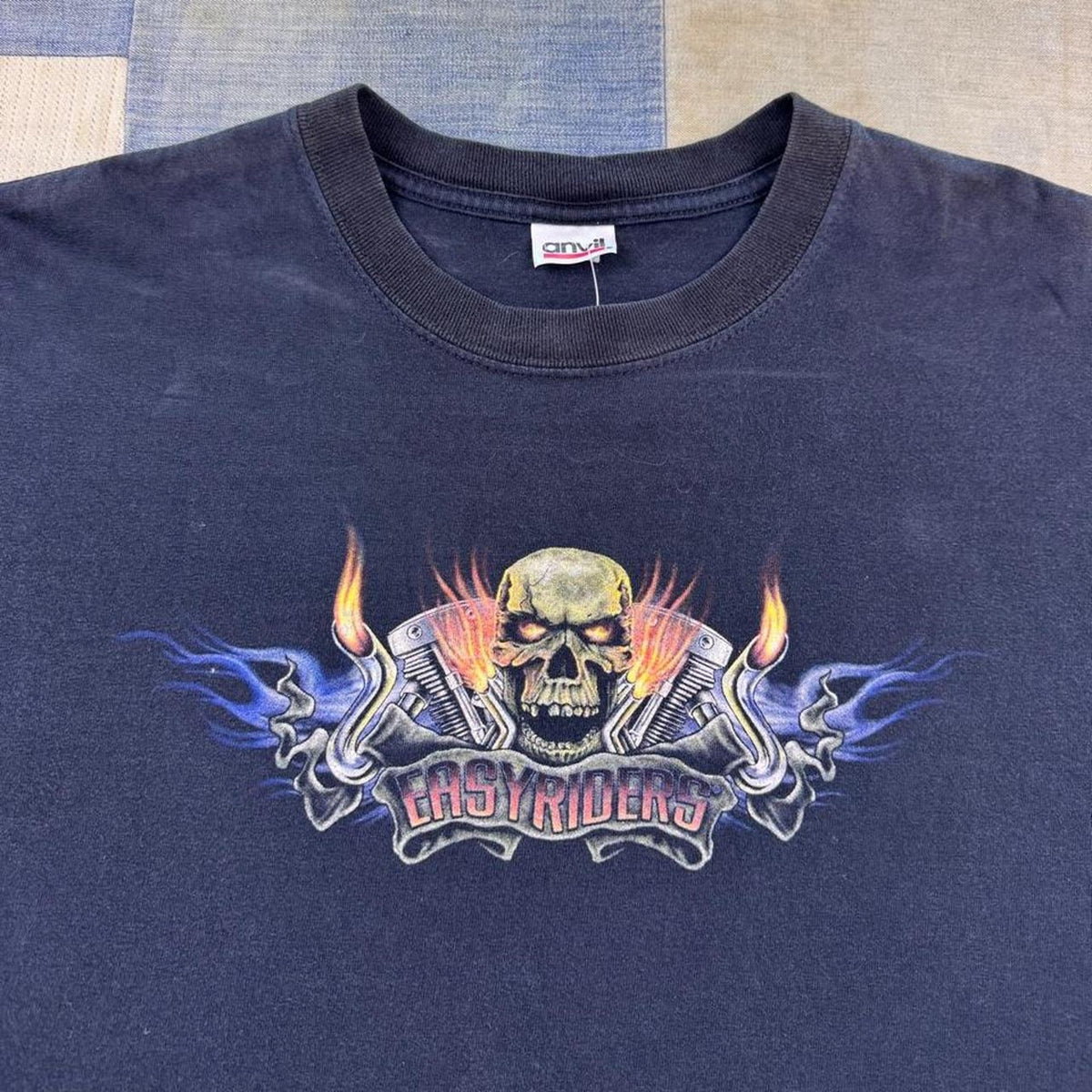 2000s Easy Riders Flaming Skull Motorcycle Biker Tee | XL