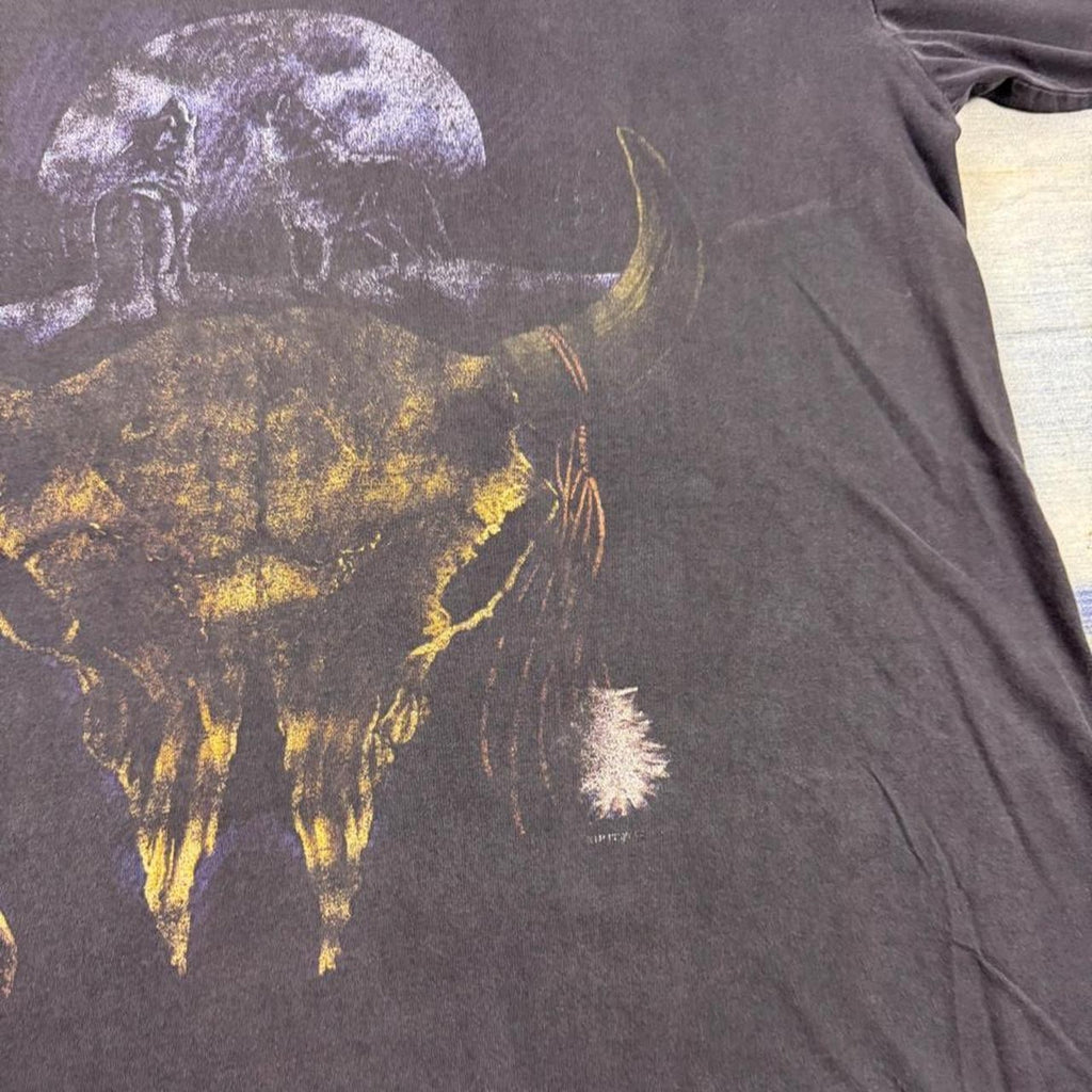 1990s Buffalo Skull Wolf Moon Graphic Tee | Medium