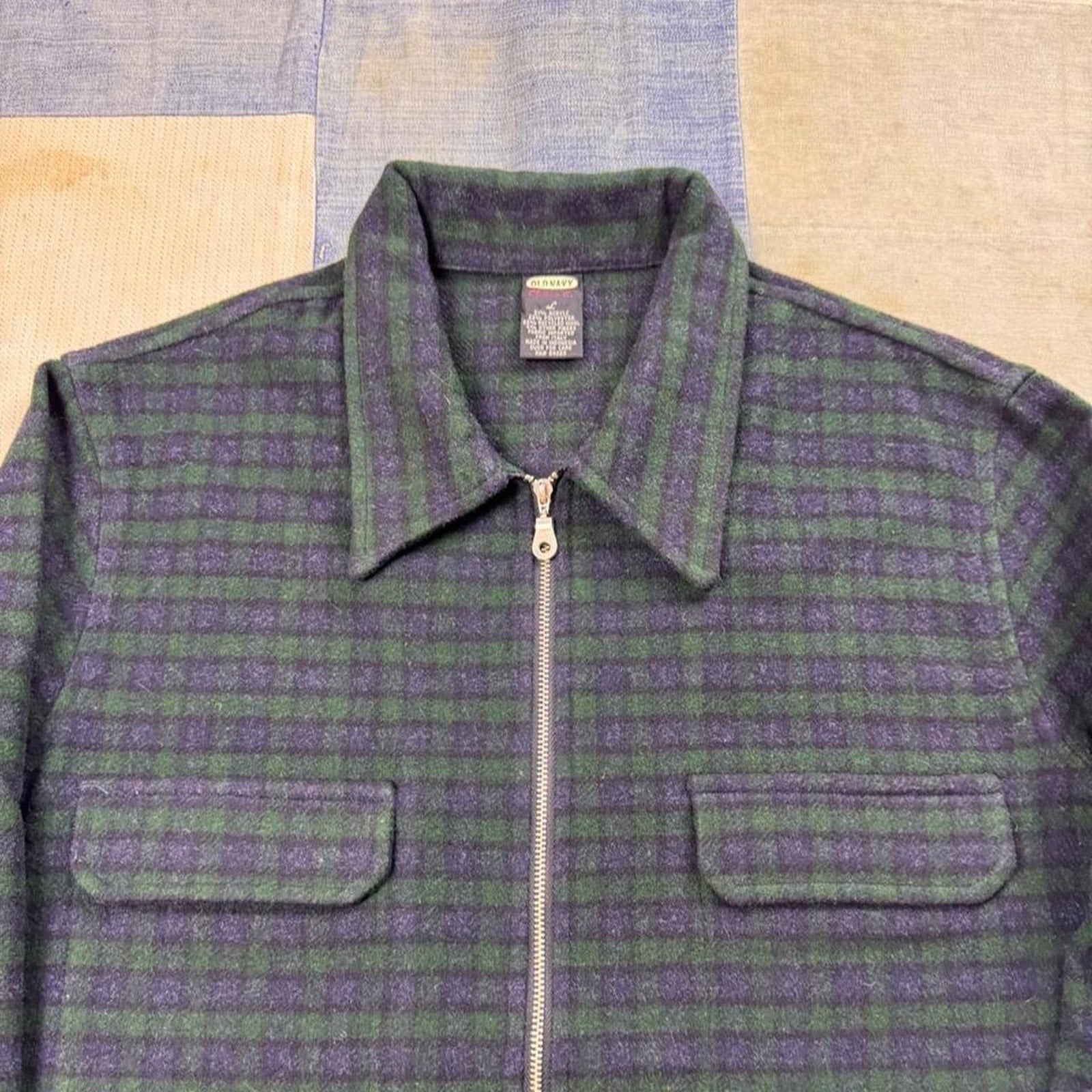 1990s Old Navy Clothing Co. Plaid Wool Blend Zip Womens Jacket | Large