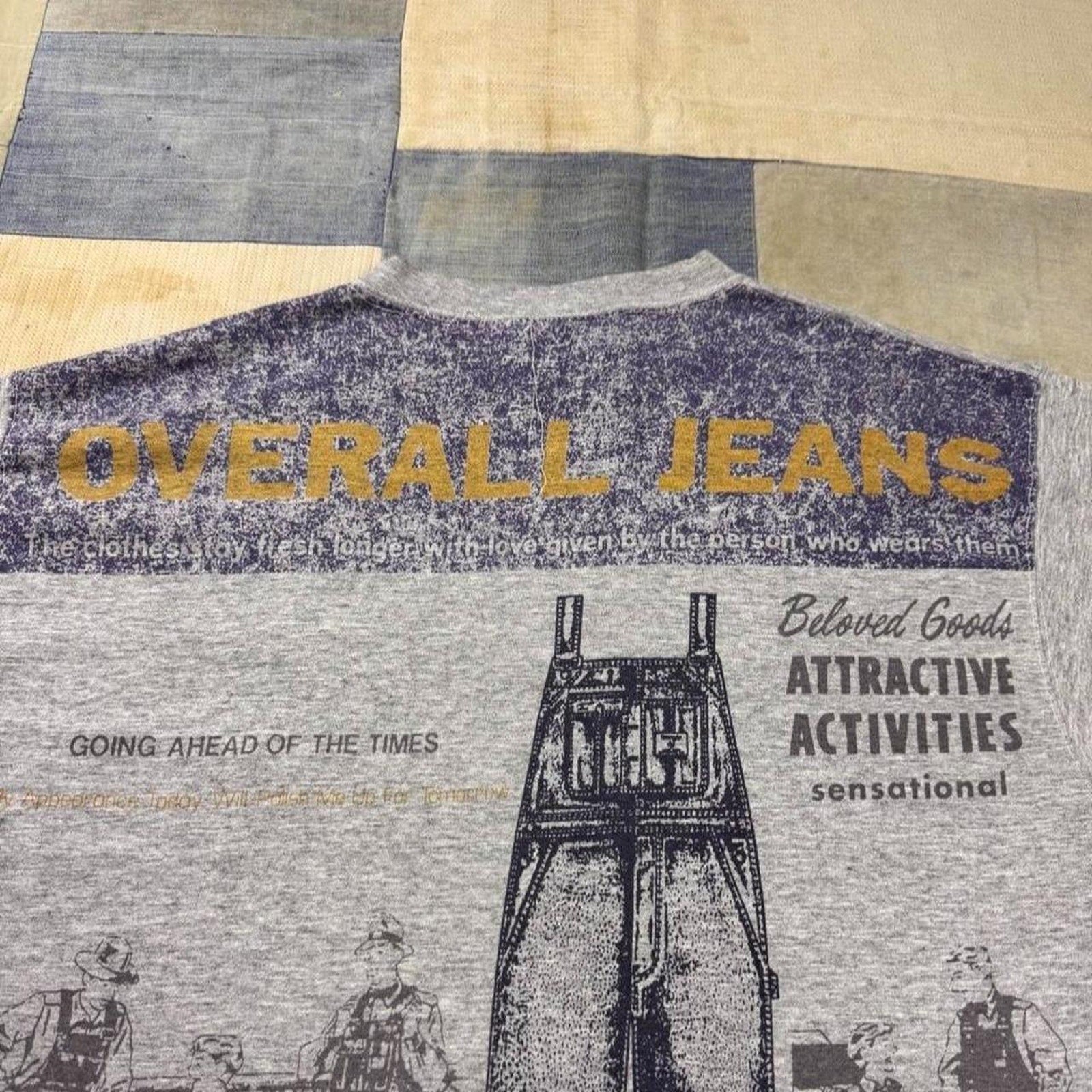 1990s Wrangler Overall Jeans All Over Print Tee | Large