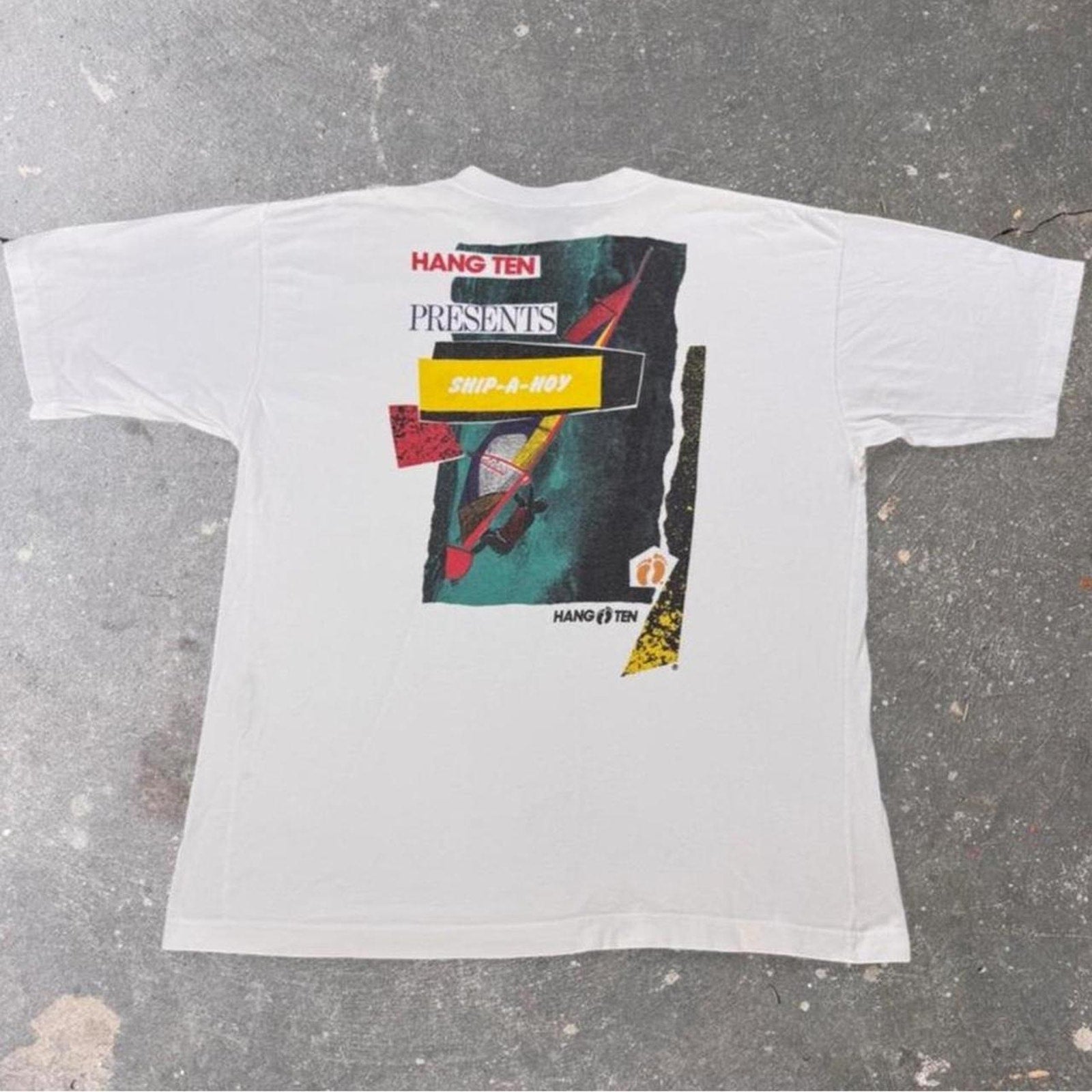 1990s Hang Ten Ship-A-Hoy Windsurf Graphic T Shirt | XL