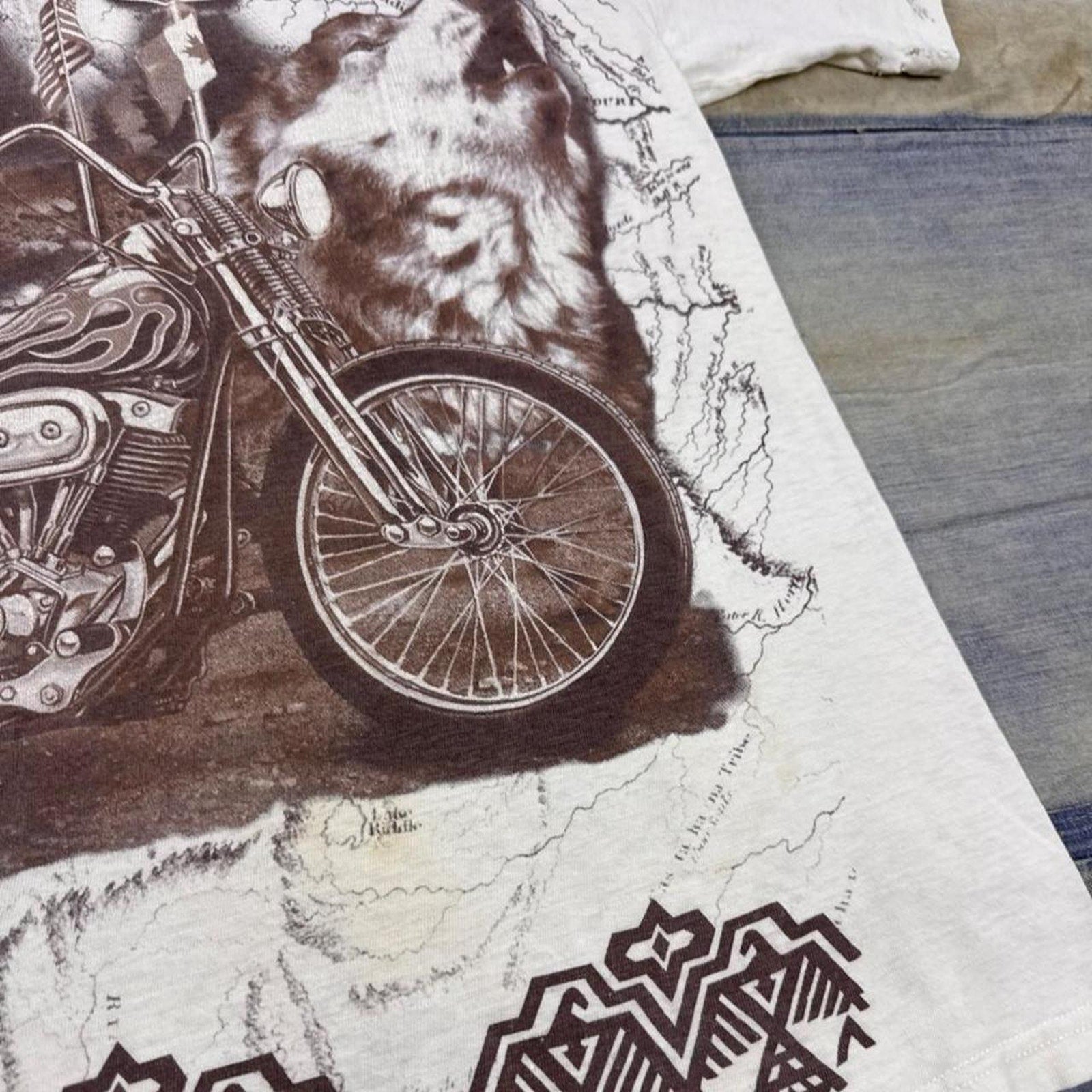1990s Easyriders Magazine Wolf Motorcycle All Over Print Tee | Medium