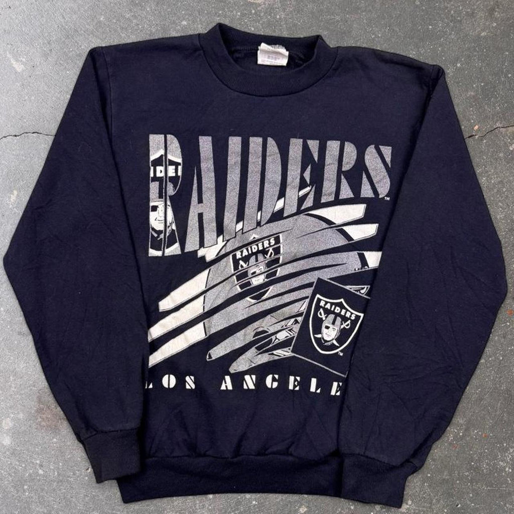 1990s Los Angeles Raiders Crewneck Sweatshirt Black NFL Graphic | Youth M 10-12
