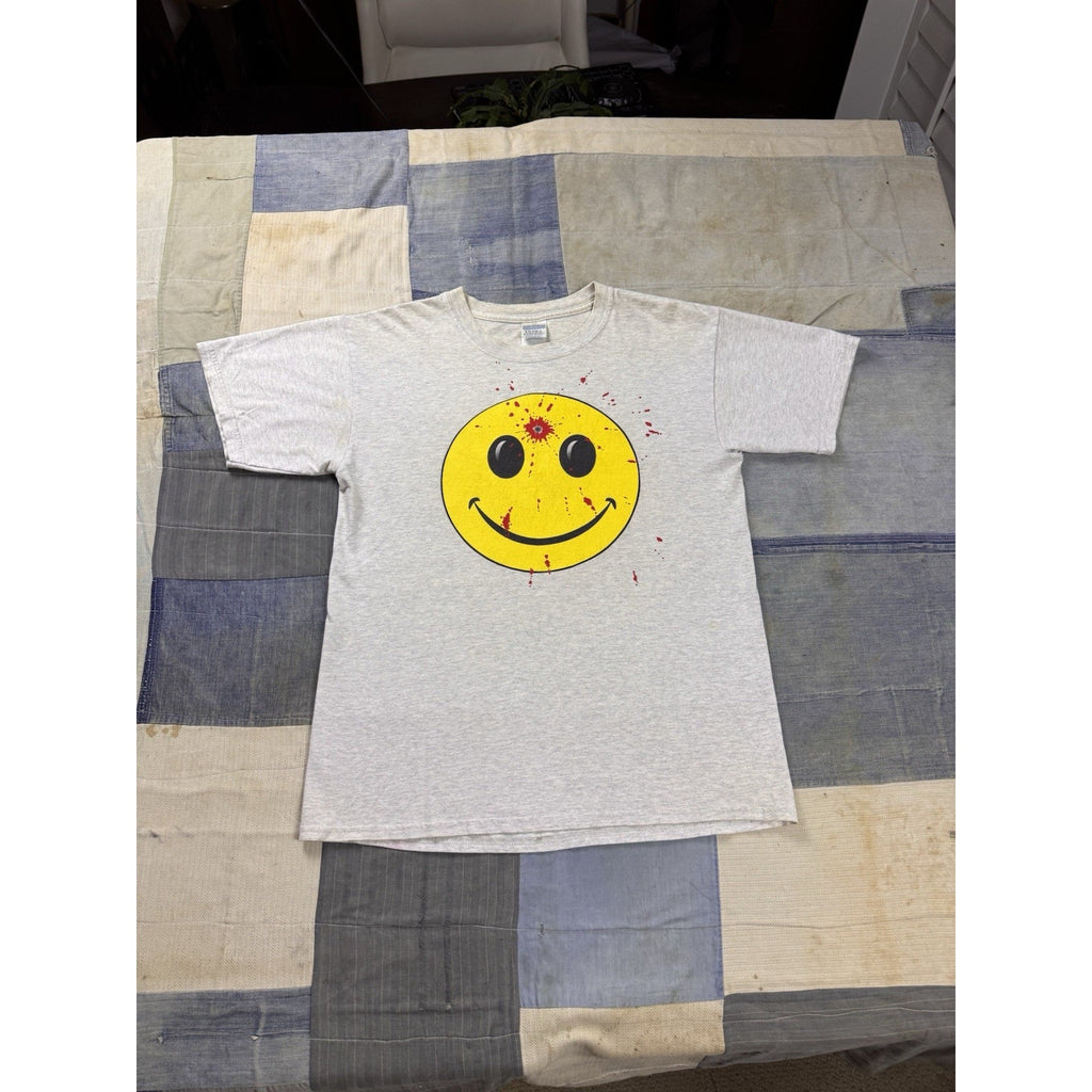 Vintage Smiley Face Bullet Hole Graphic T Shirt Blood Splatter Y2K Adult Medium