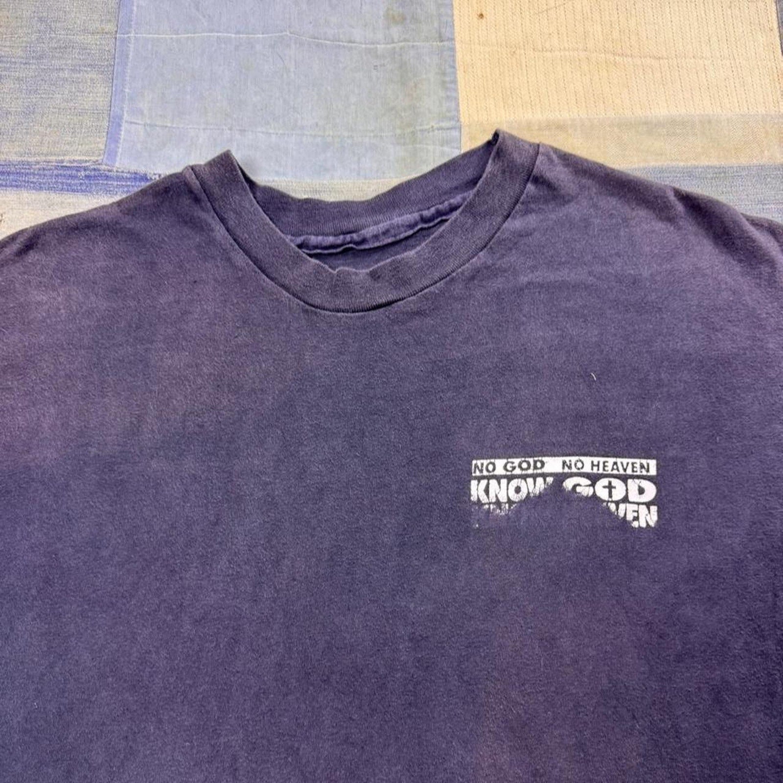 1990s No God No Heaven Know God Know Heaven Christian Graphic T Shirt | Large