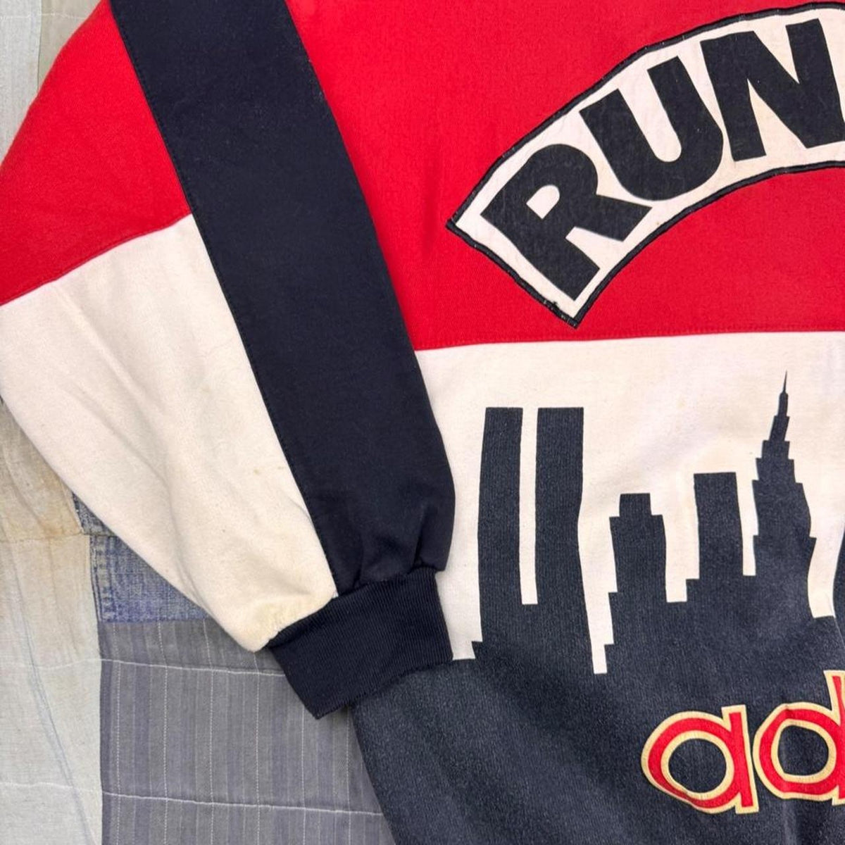 1986–1987 Adidas Run DMC Adidas All Over Graphic Crewneck Made in Hong Kong | XXL