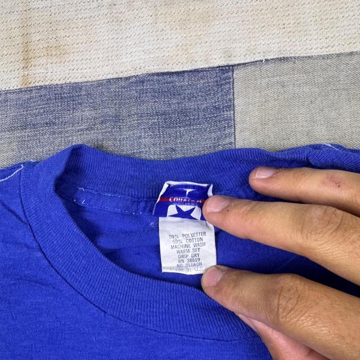 1990s Converse Pocket Graphic Tee Blue Made in USA Single Stitch | Large