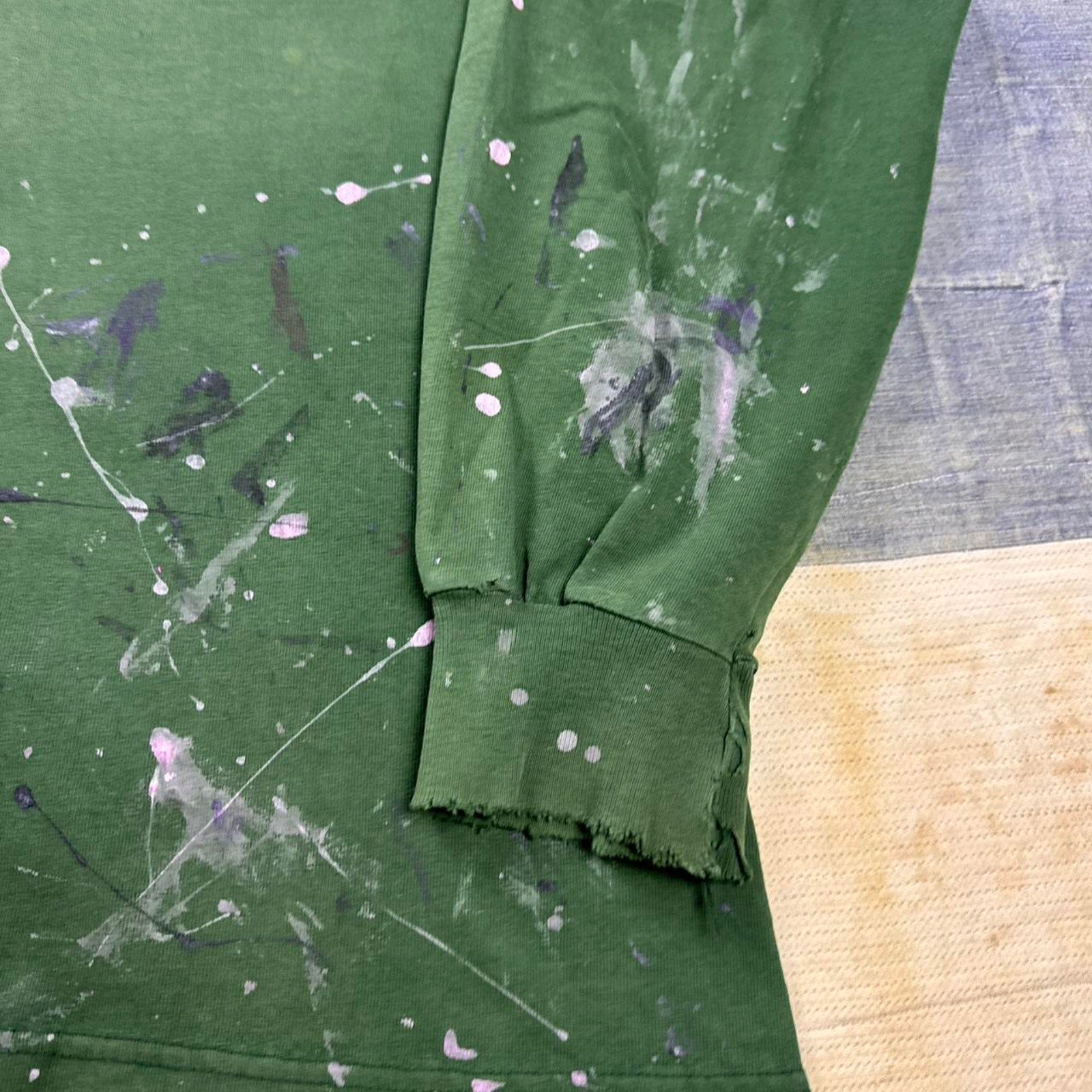 1990s Signal Sports forest green paint splatter longsleeve | XL