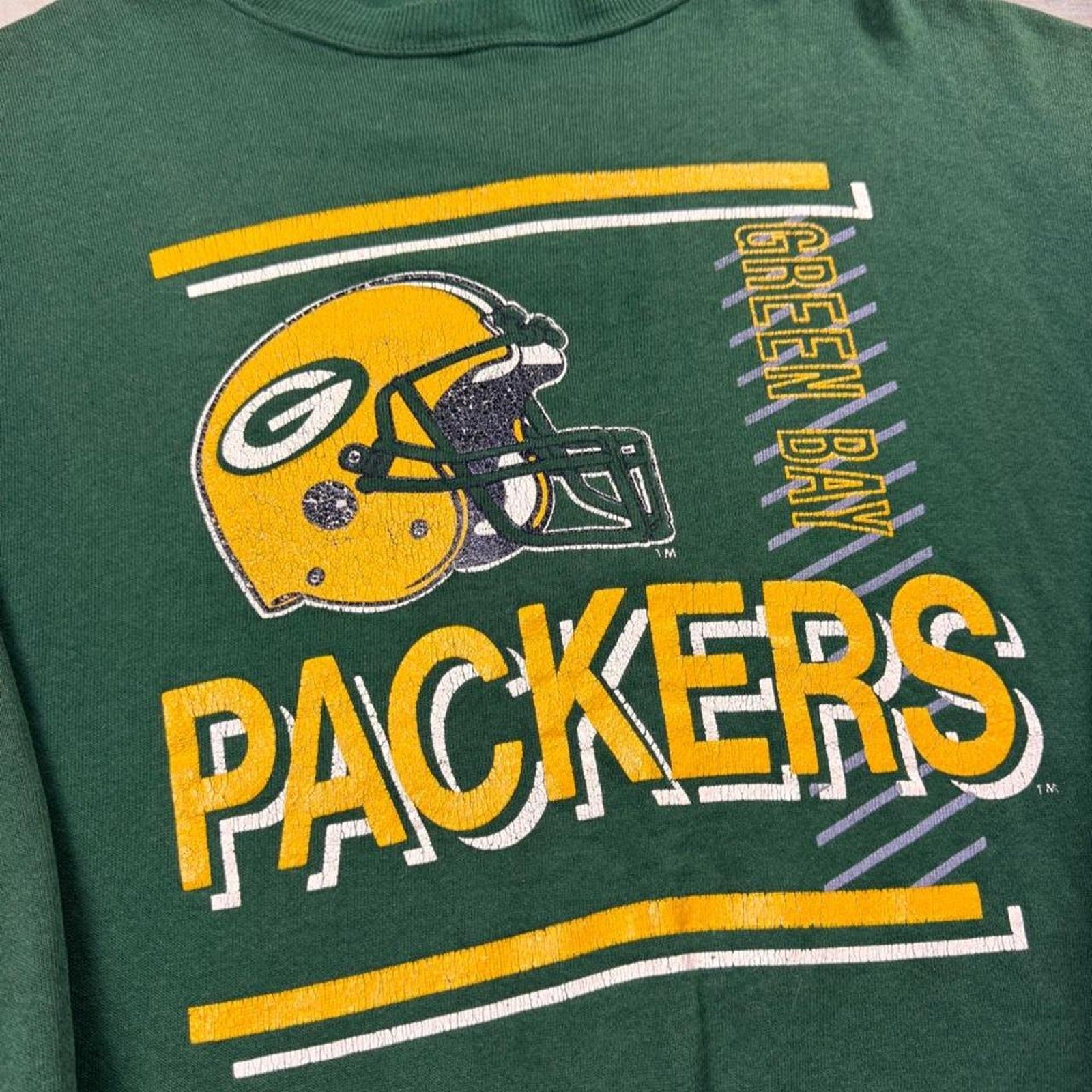 1990s Green Bay Packers Helmet Graphic Crewneck Sweatshirt | XL
