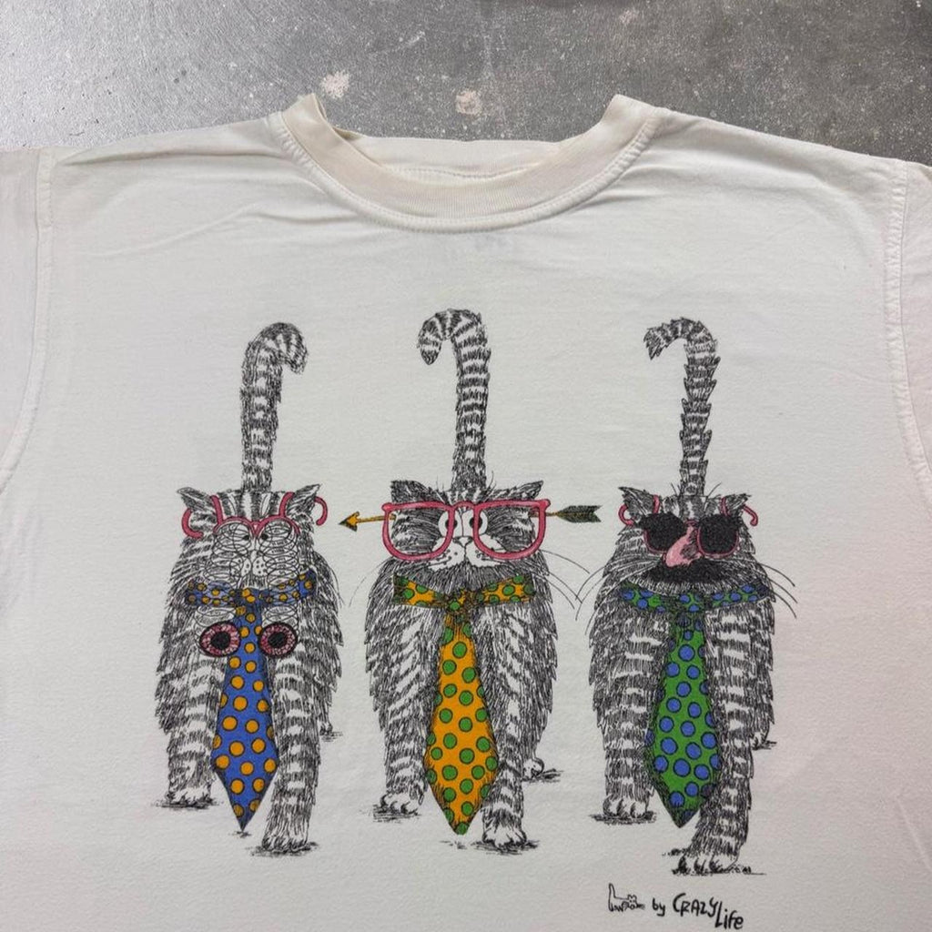 1990s Crazy Shirts Crazy Life Three Cats Double-Sided Tee | Small
