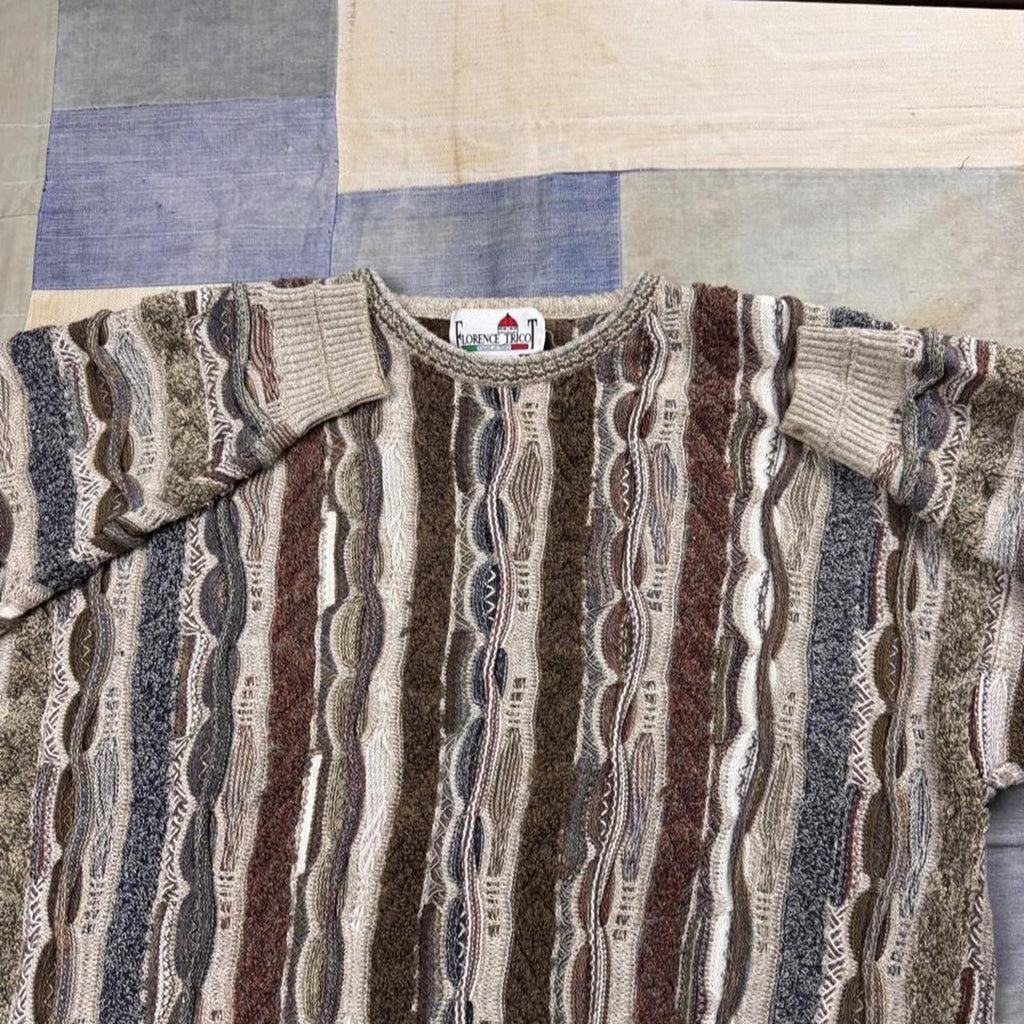 1990s Florence Tricot 3D Textured Knit Coogi Style Sweater | XXL