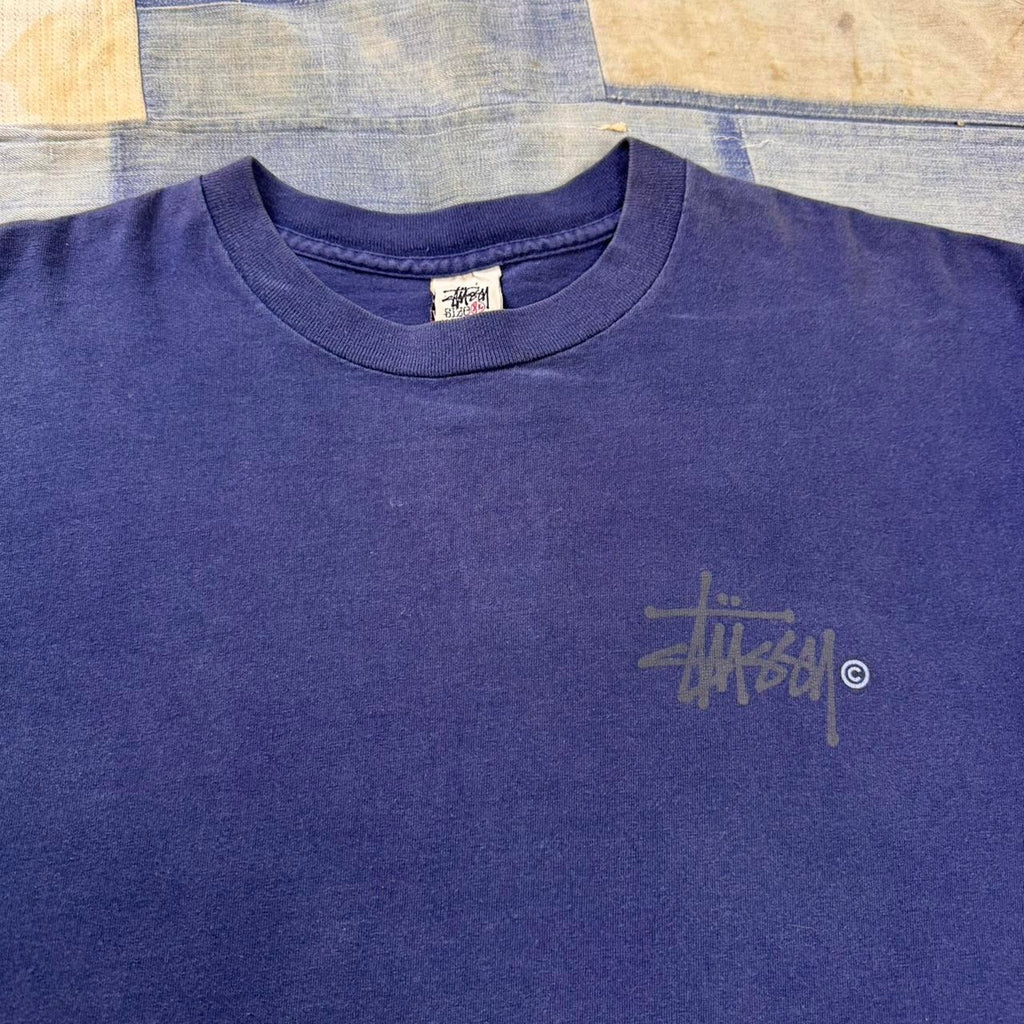 90’s Vintage Stüssy navy blue long sleeve shirt with gray Stüssy logo Size XL