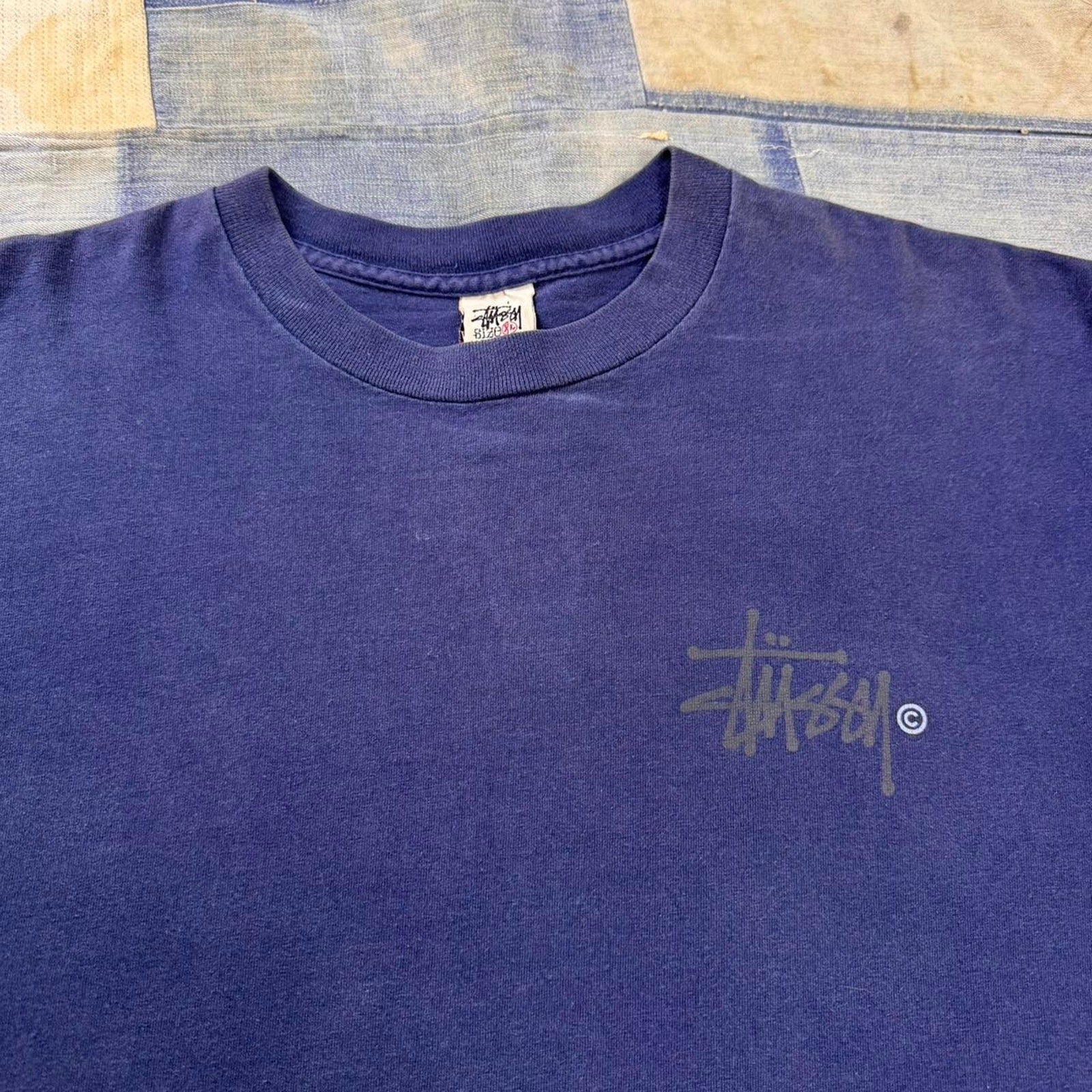 90’s Vintage Stüssy navy blue long sleeve shirt with gray Stüssy logo Size XL