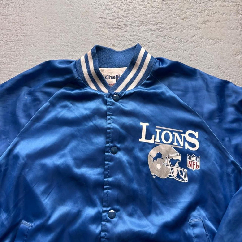 1980s Detroit Lions Chalk Line Satin NFL Bomber Jacket Made in USA | Large