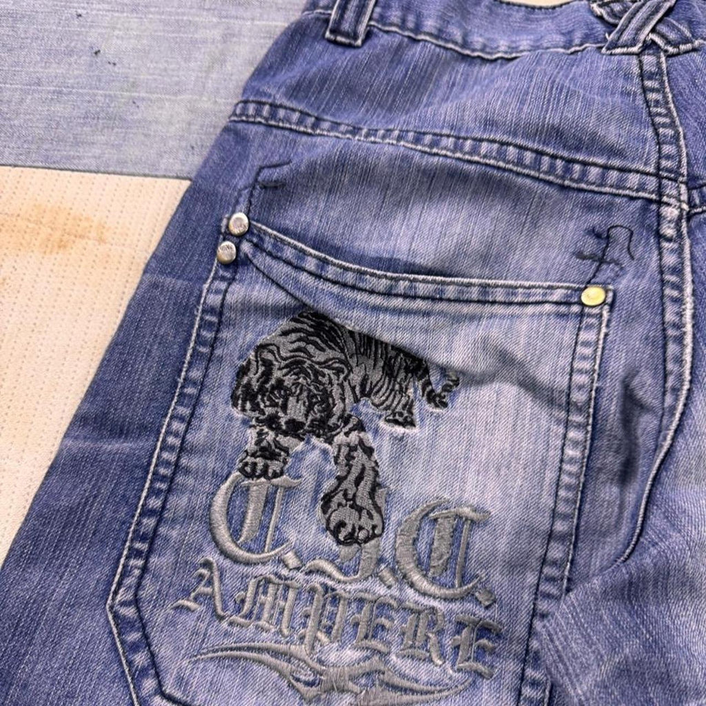 2000s Dog Nose Embroidered Baggy Denim Jeans | 25x28